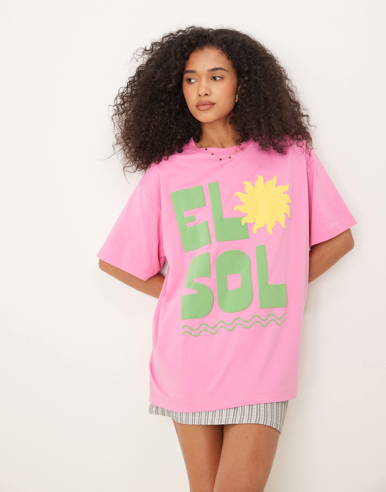 ASOS DESIGN oversized t-shirt with el sol sun puff print in pink