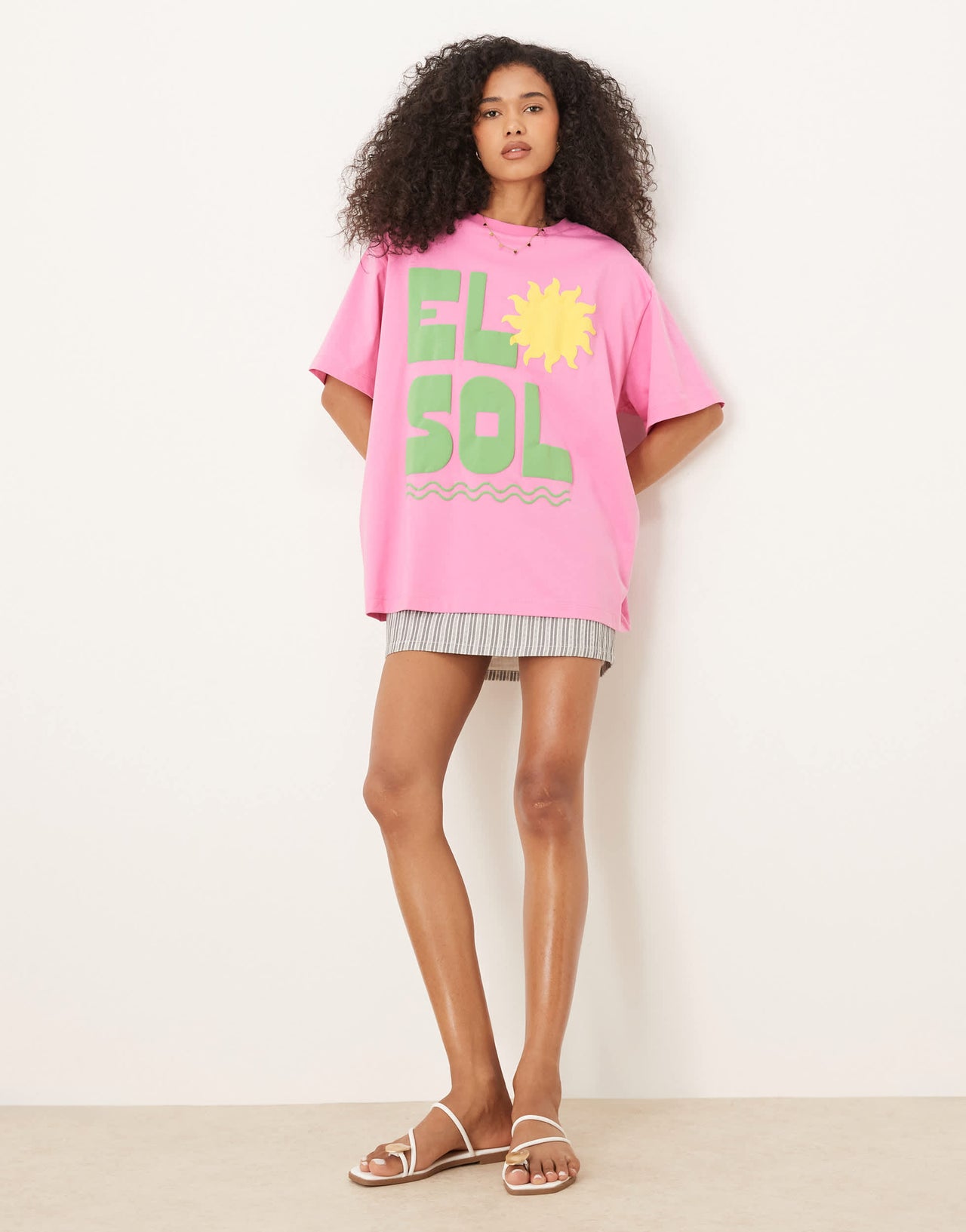 ASOS DESIGN oversized t-shirt with el sol sun puff print in pink