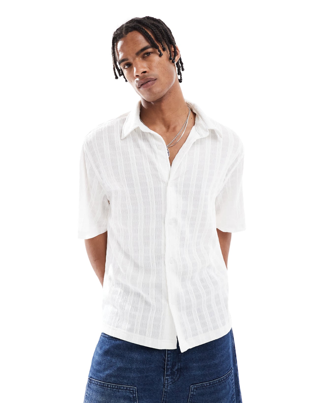 Bershka knitted textured shirt in ecru