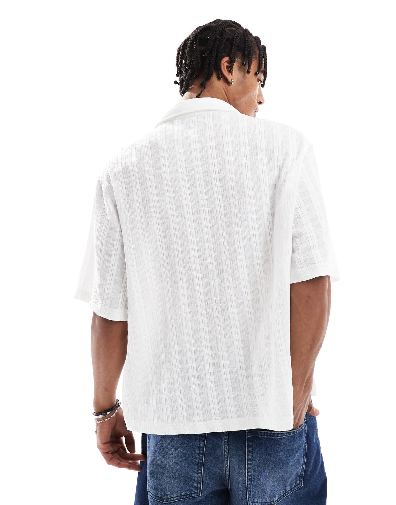 Bershka knitted textured shirt in ecru