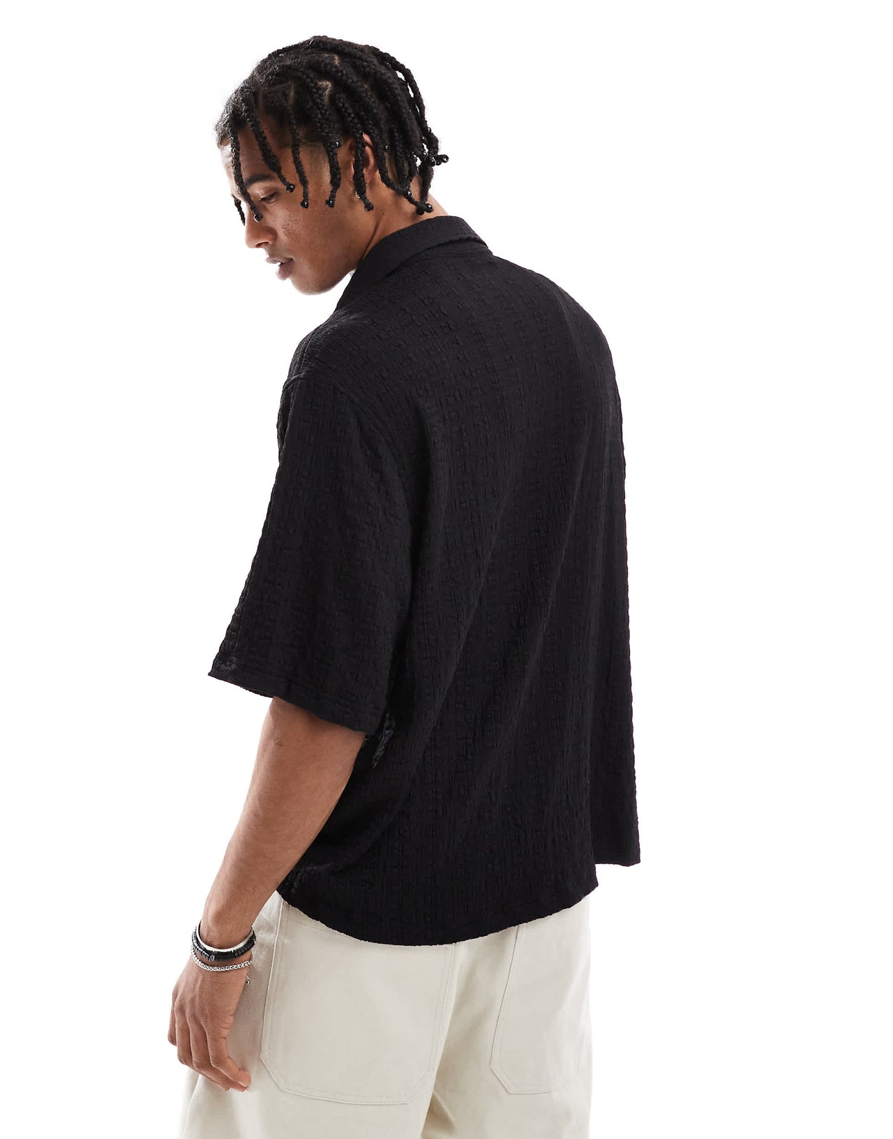 Bershka knitted textured shirt in black