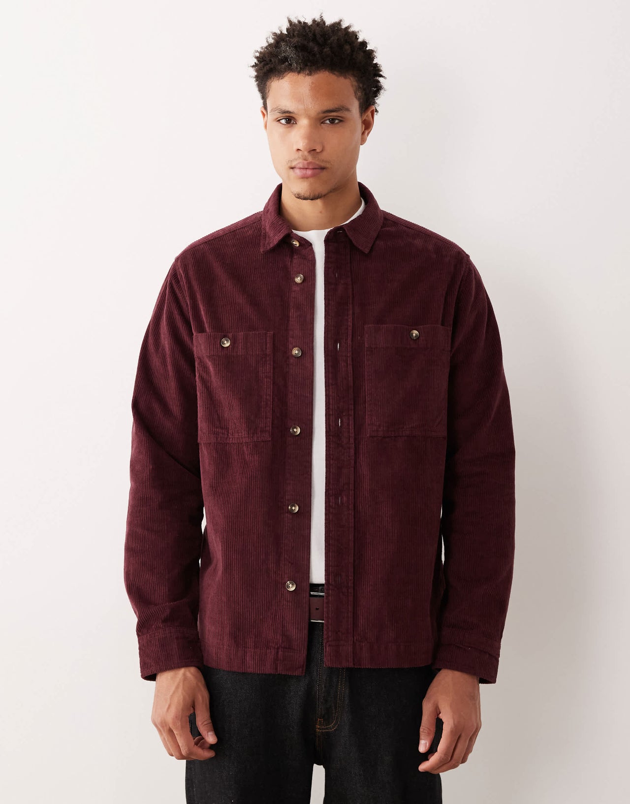 ASOS DESIGN cord overshirt in burgundy