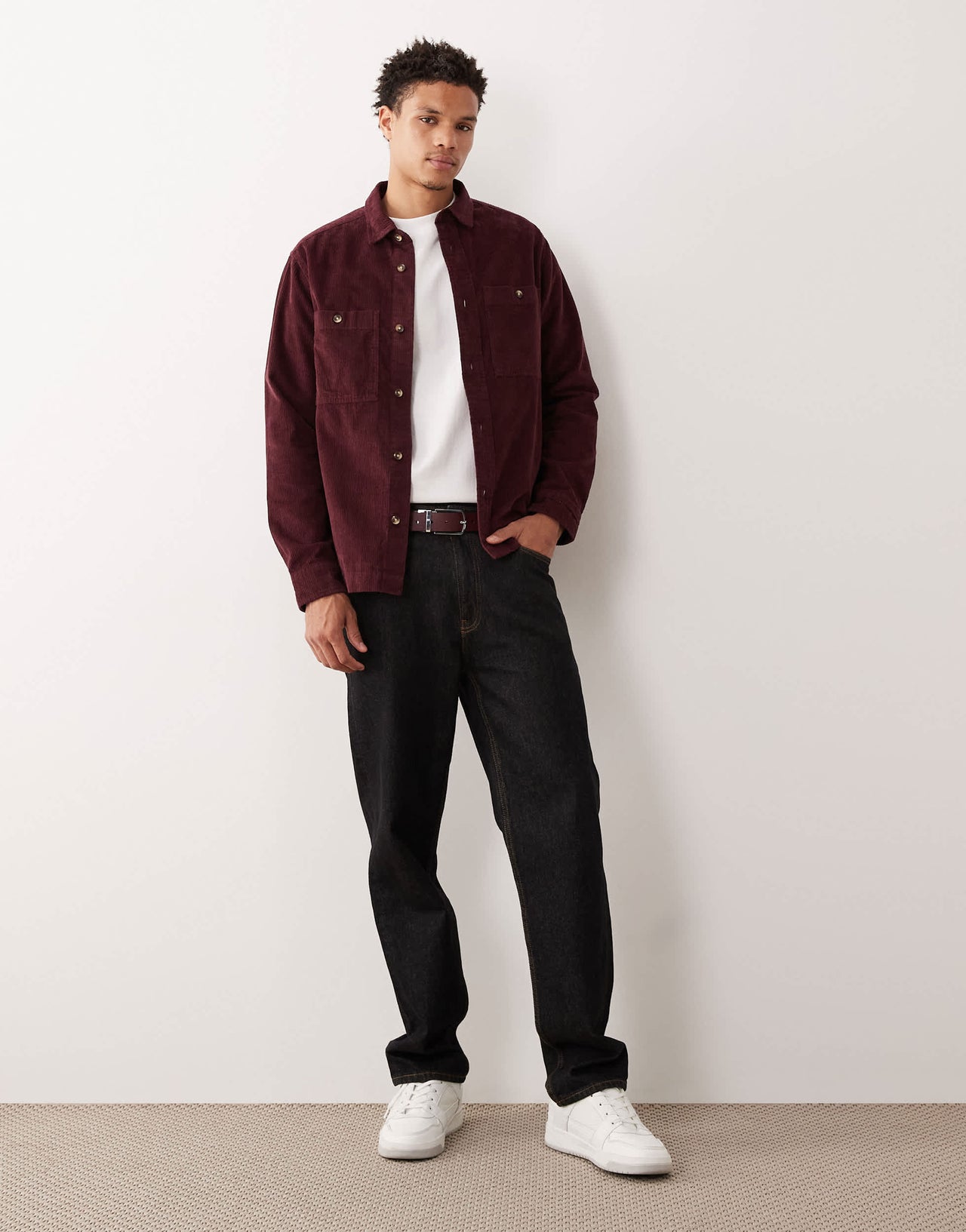 ASOS DESIGN cord overshirt in burgundy