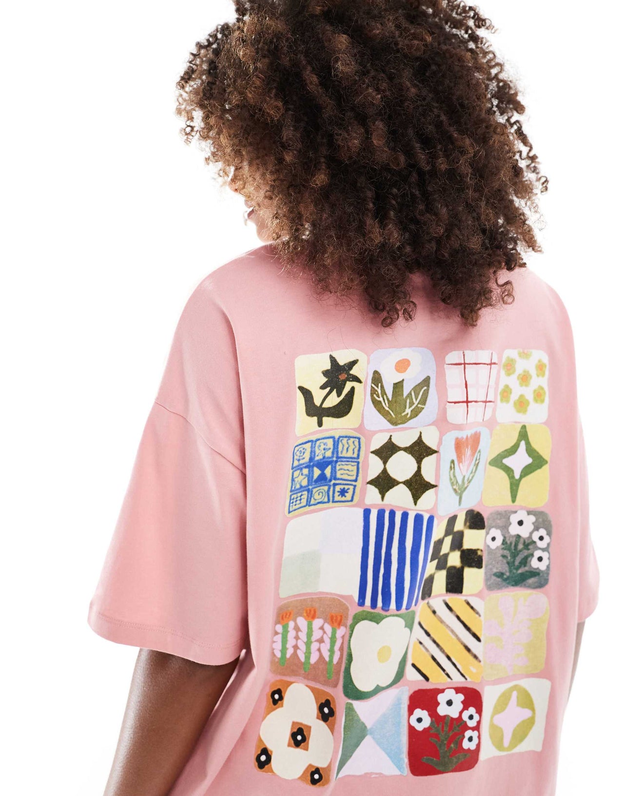 ASOS DESIGN oversized tee with floral tile graphic in dusky pink