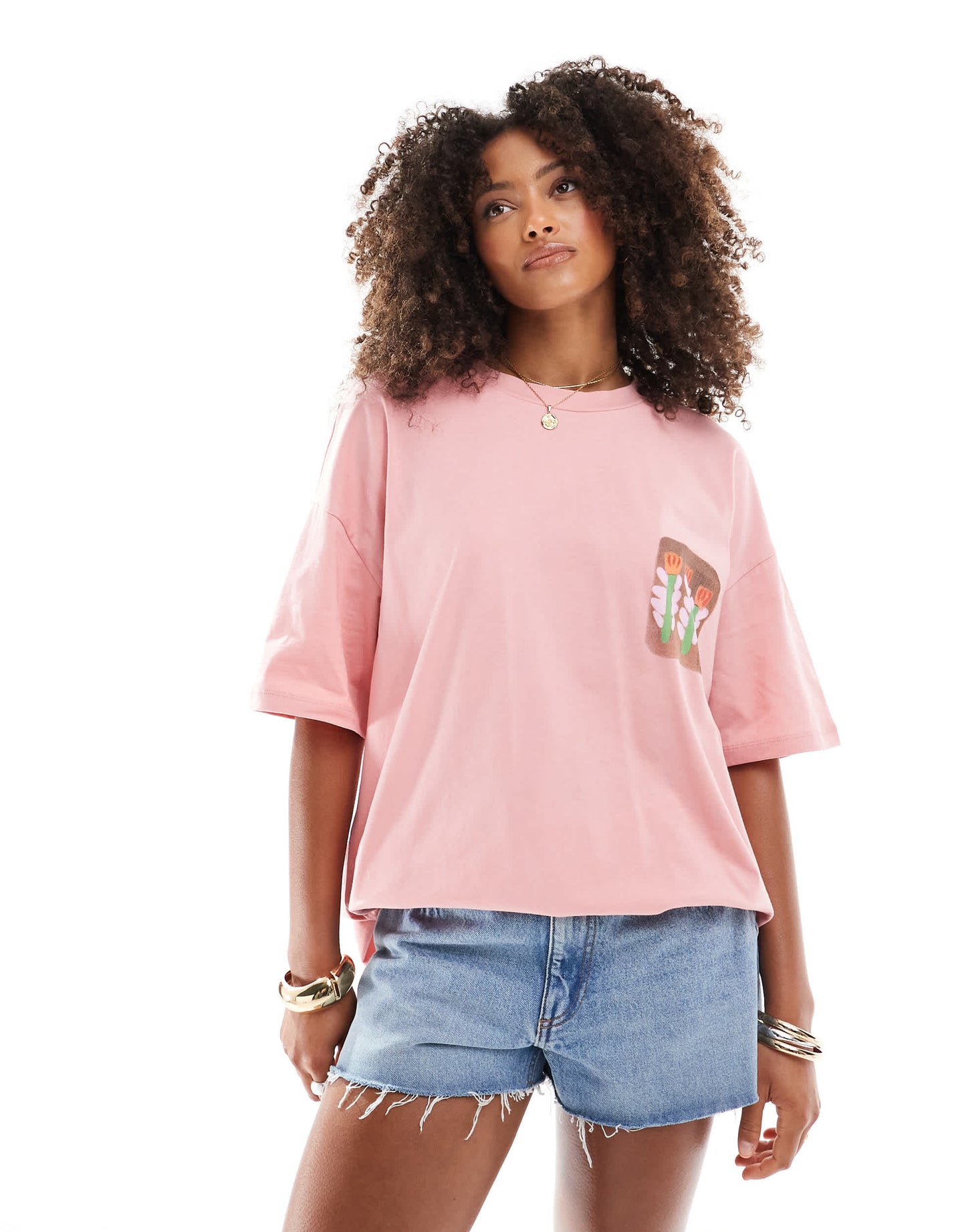 ASOS DESIGN oversized tee with floral tile graphic in dusky pink