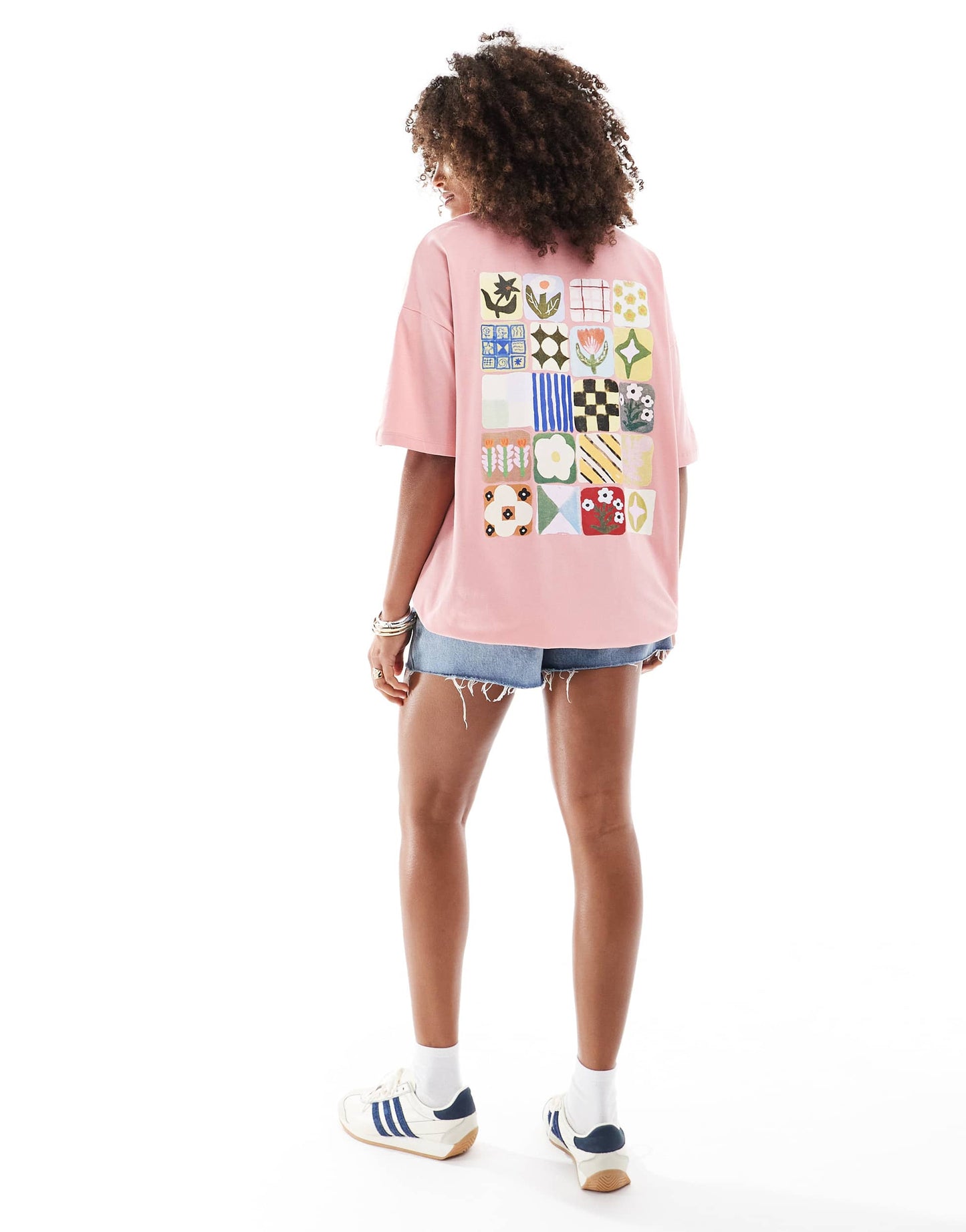 ASOS DESIGN oversized tee with floral tile graphic in dusky pink