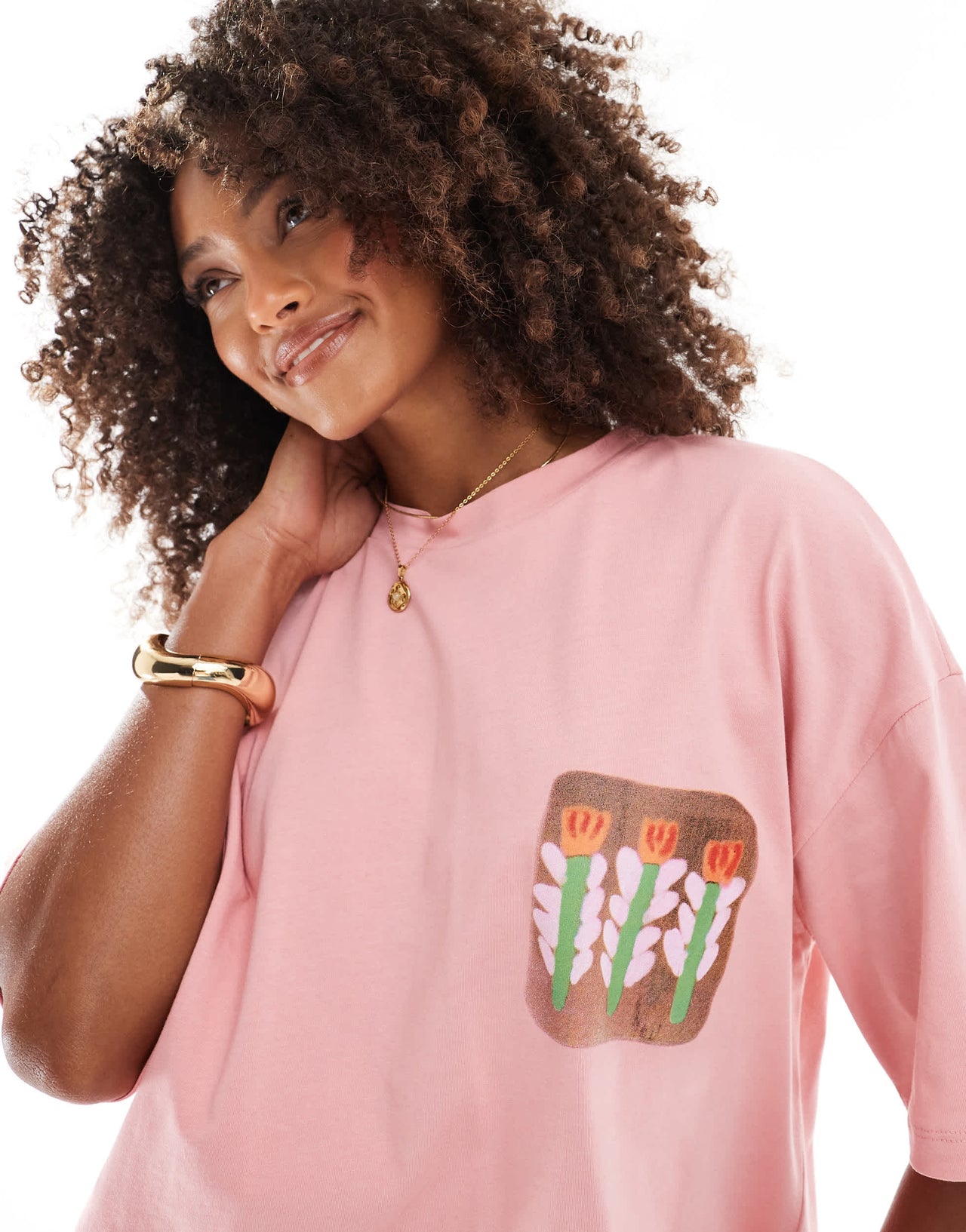 ASOS DESIGN oversized tee with floral tile graphic in dusky pink