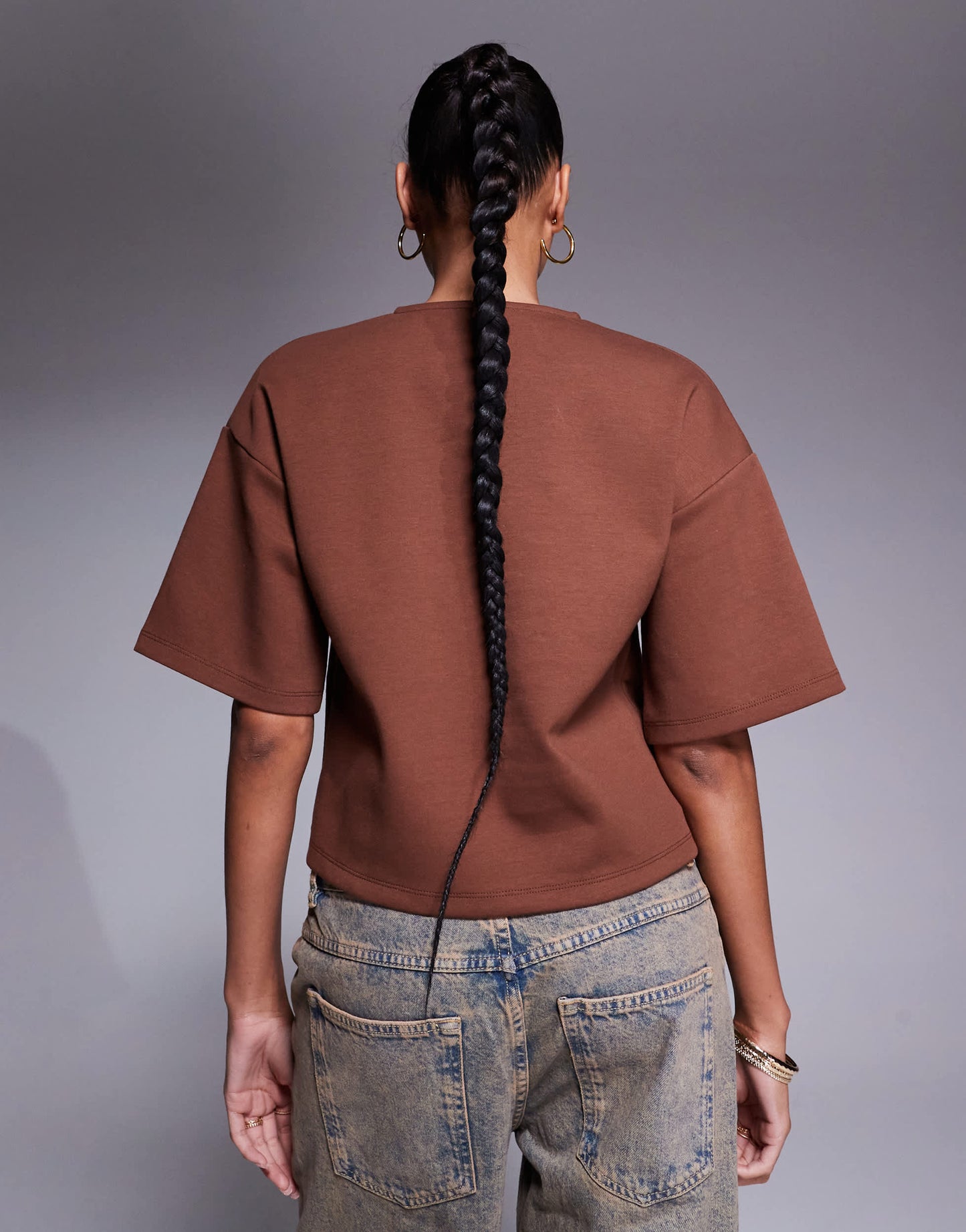 ASOS DESIGN interlock boxy shirt with button through detail in brown