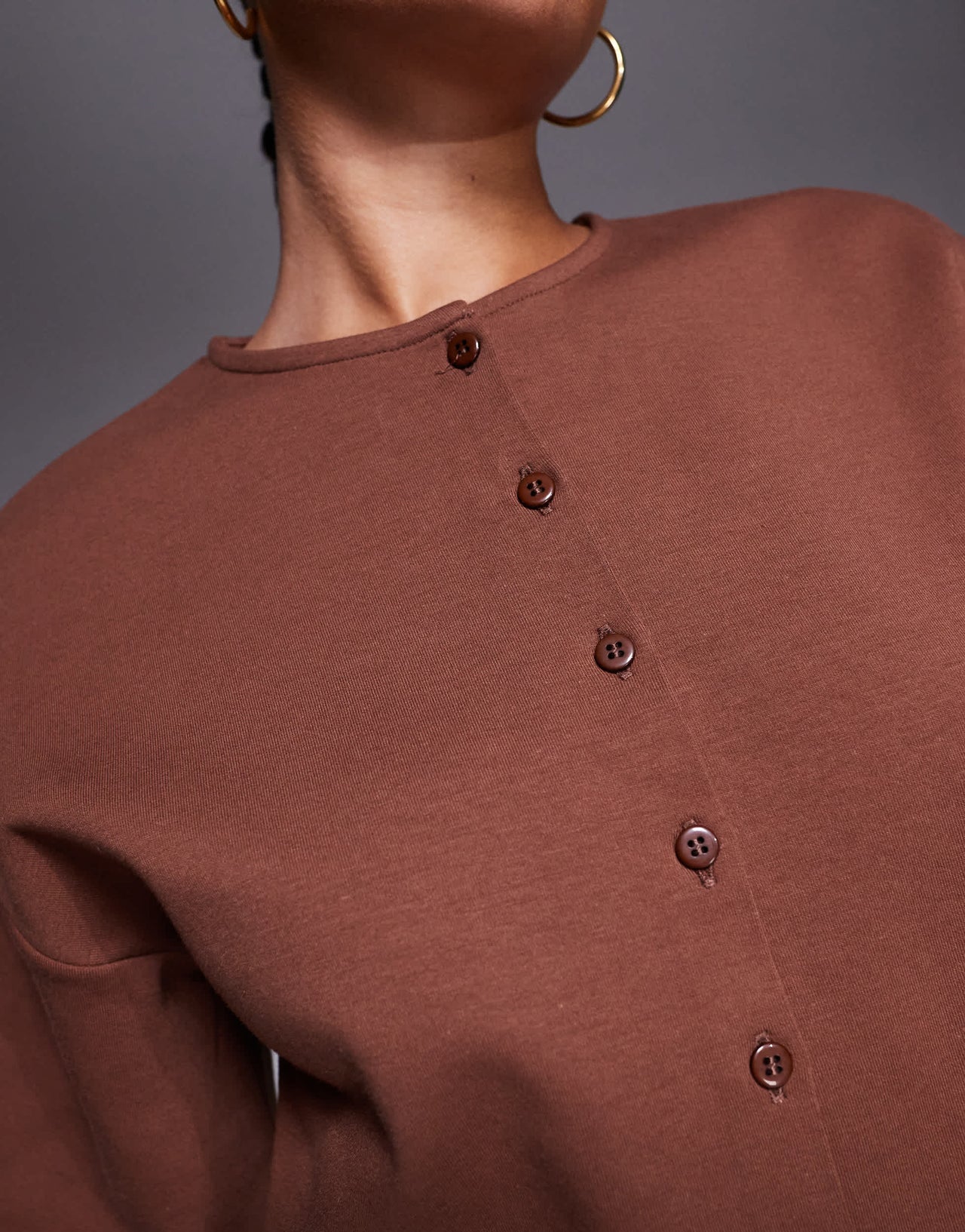 ASOS DESIGN interlock boxy shirt with button through detail in brown