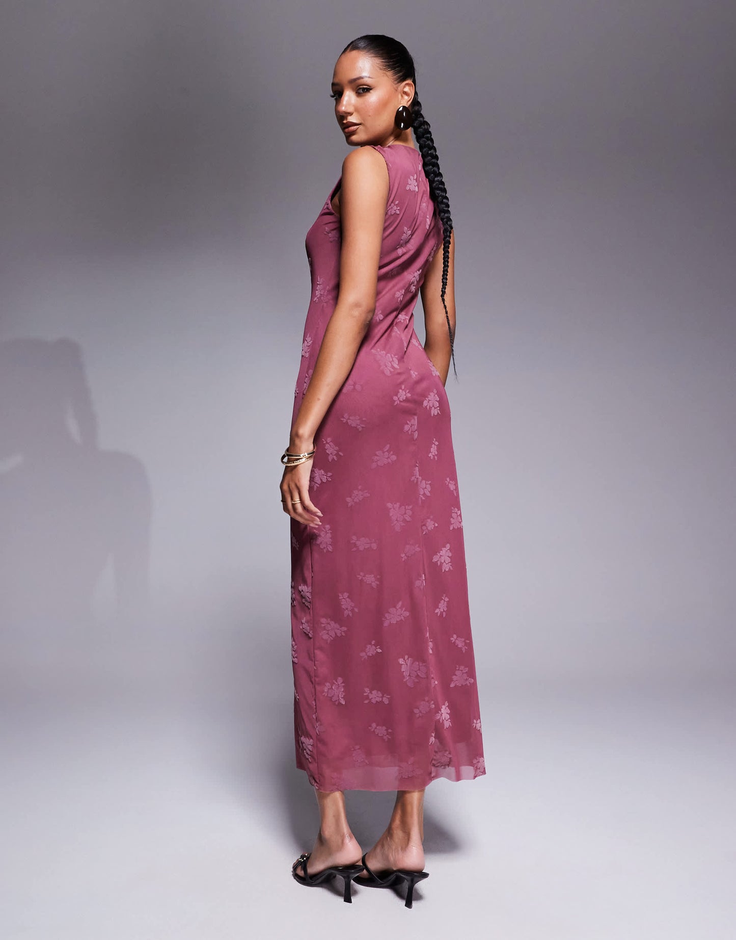ASOS DESIGN maxi burn out floral  grown on neck column dress in dusky pink