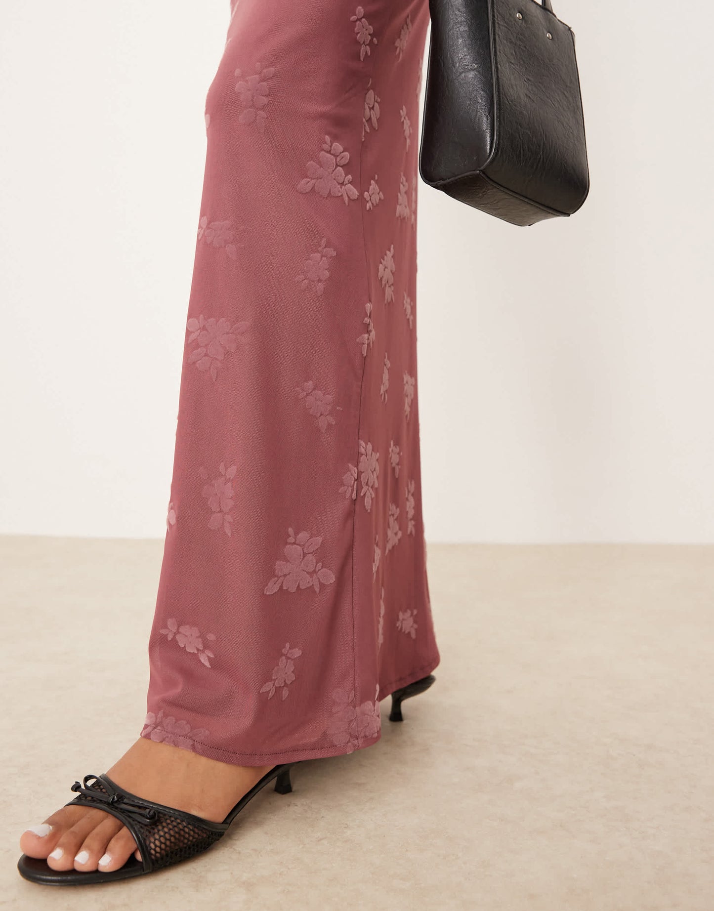 ASOS DESIGN burn out floral maxi column skirt in dusky pink