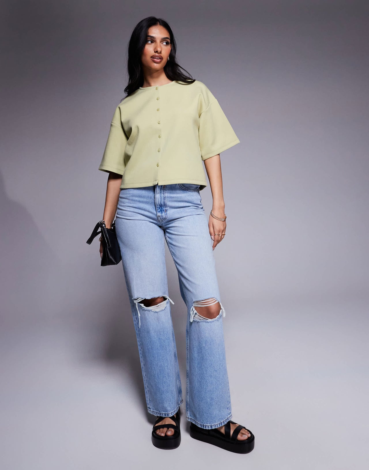 ASOS DESIGN interlock boxy shirt with button through detail in sage