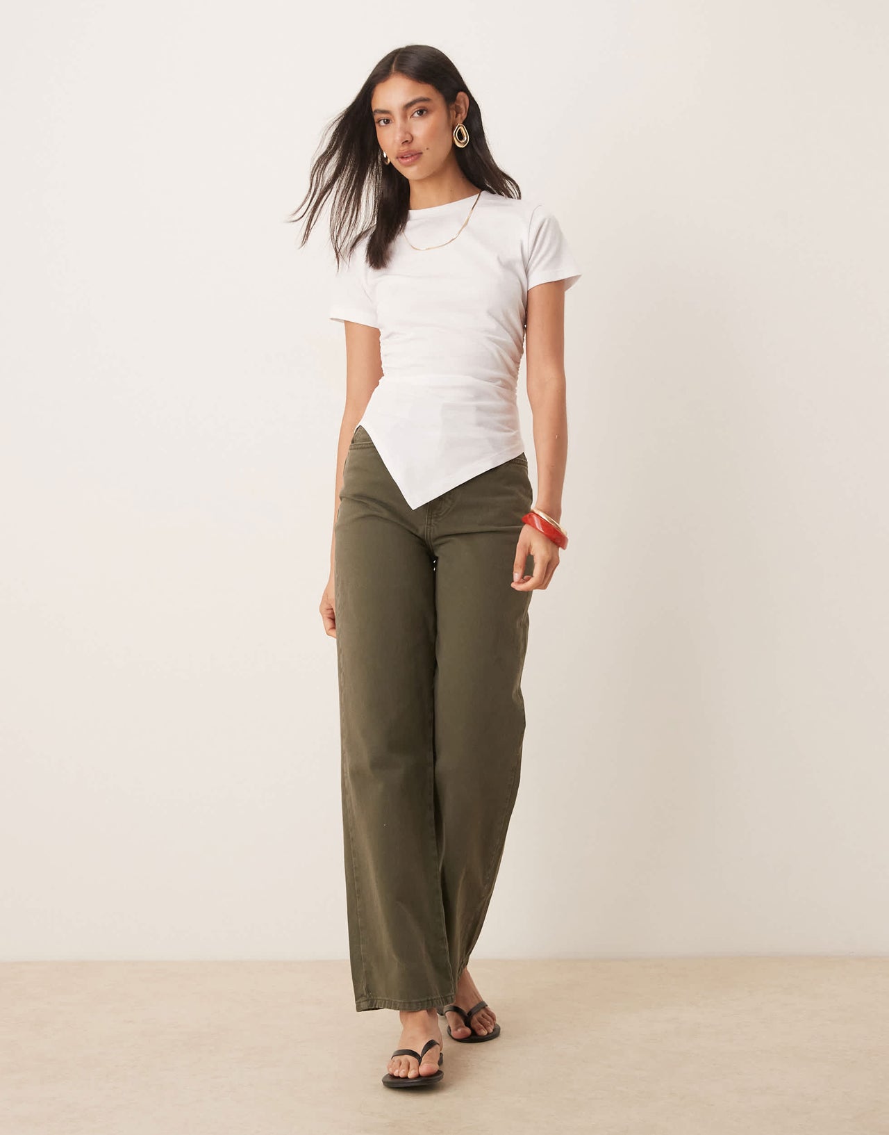 ASOS DESIGN ruched side asymmetric t-shirt in white