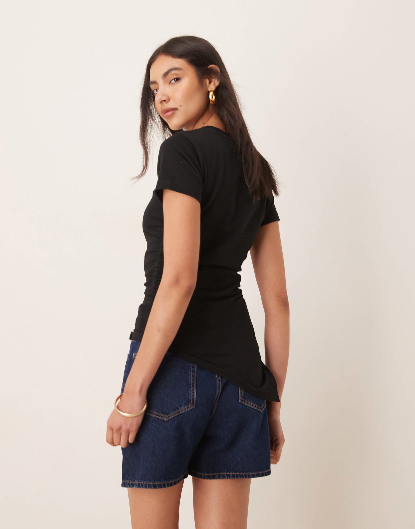 ASOS DESIGN ruched side asymmetric t-shirt in black