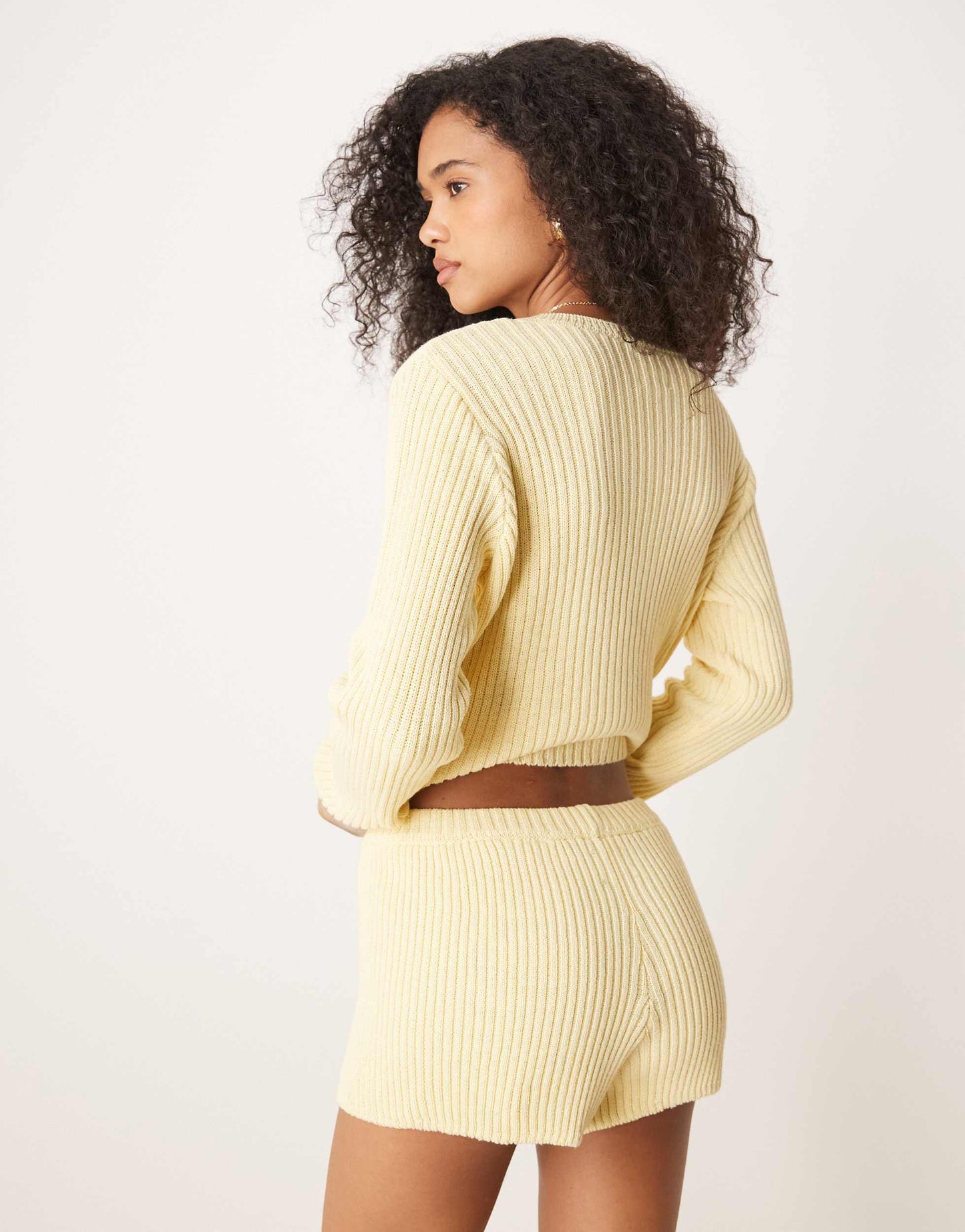 ASOS DESIGN mid rise rib knitted micro short co-ord in yellow