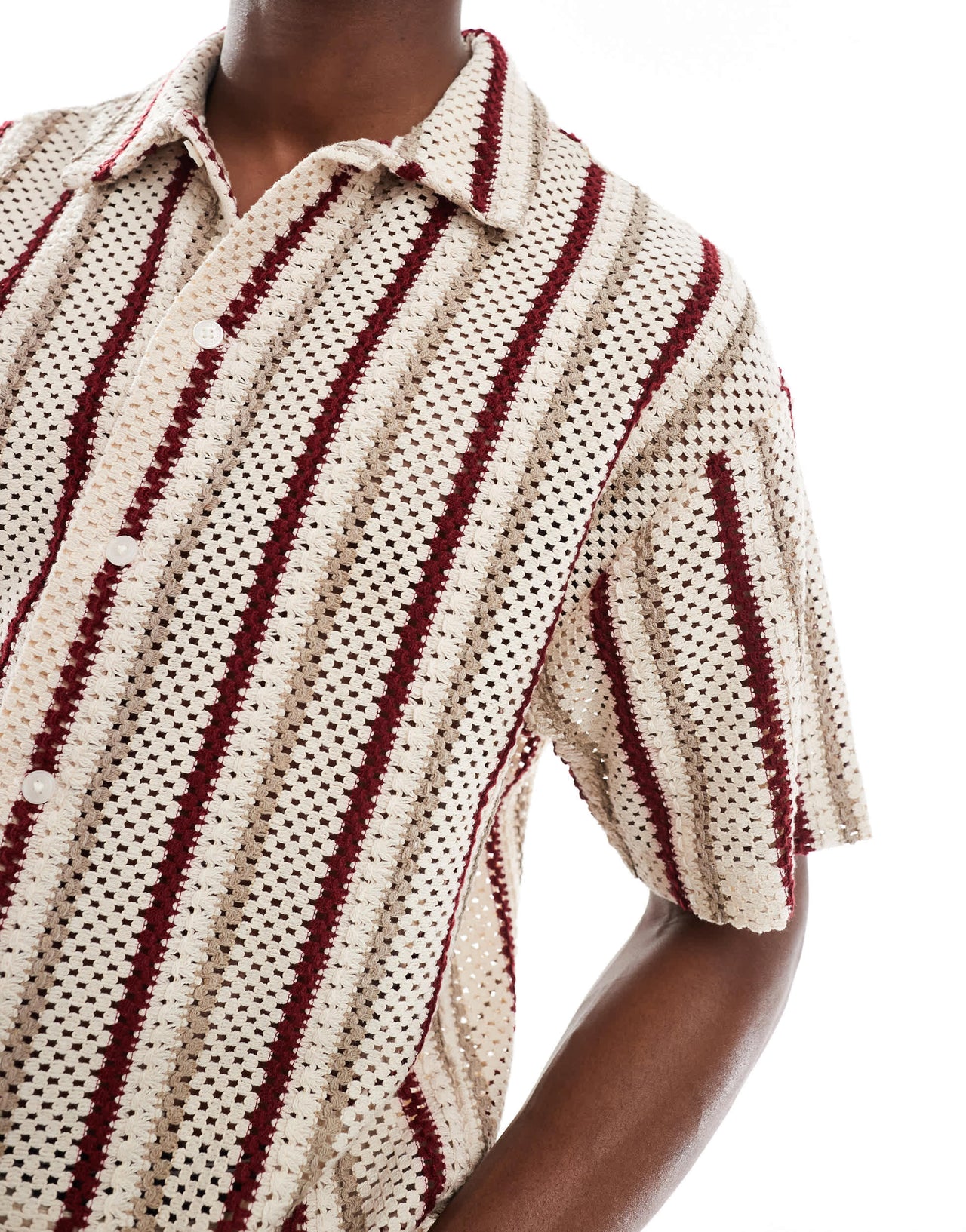 Jack & Jones crochet stripe shirt in beige