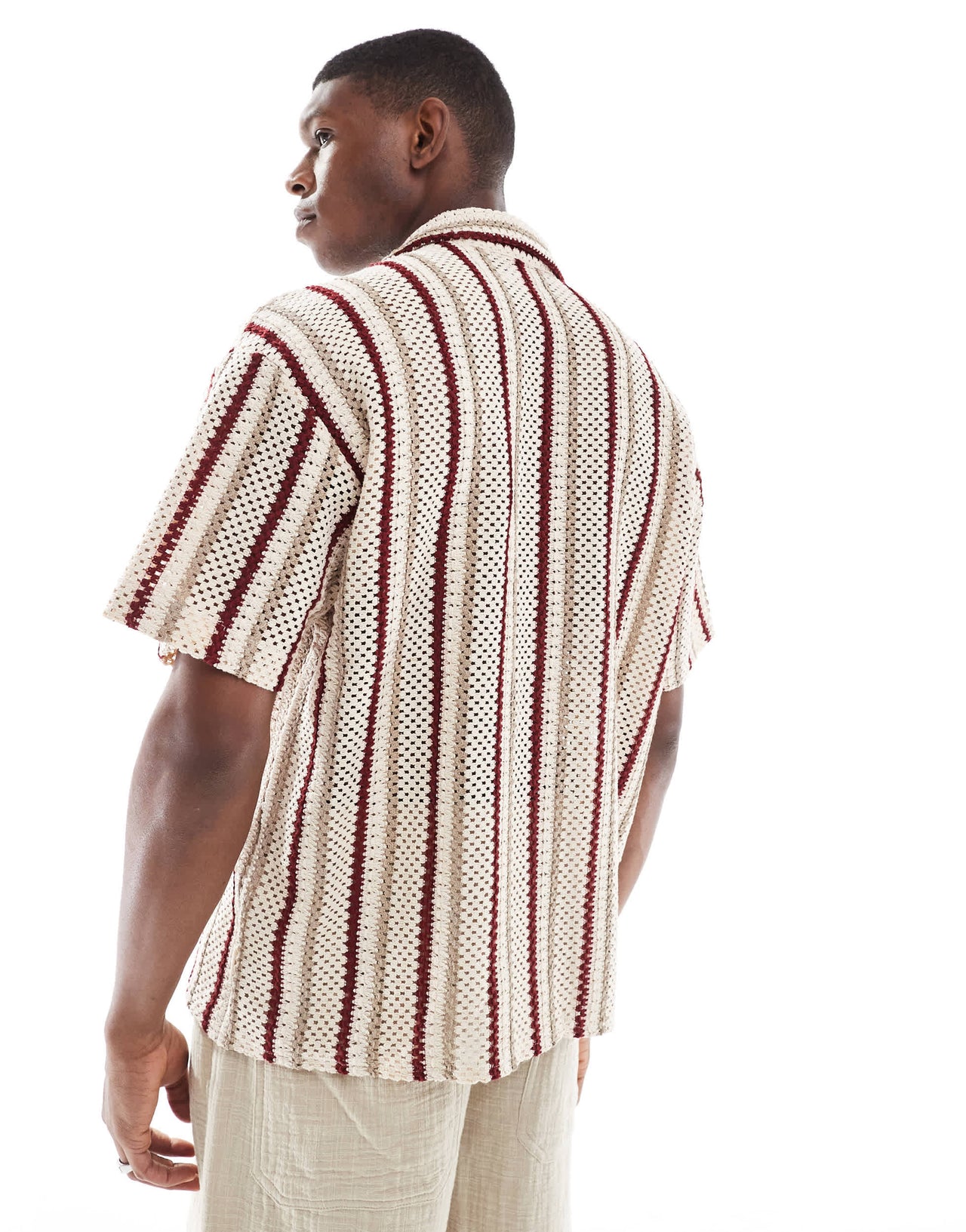 Jack & Jones crochet stripe shirt in beige
