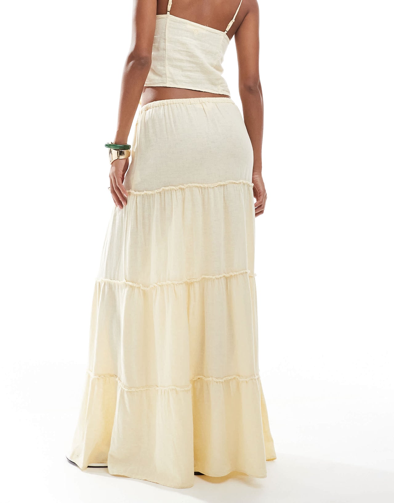 Pull&Bear tiered maxi skirt co-ord in buttermilk yellow