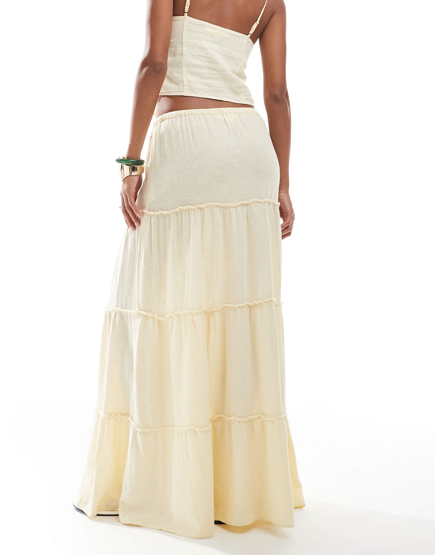 Pull&Bear tiered maxi skirt co-ord in buttermilk yellow
