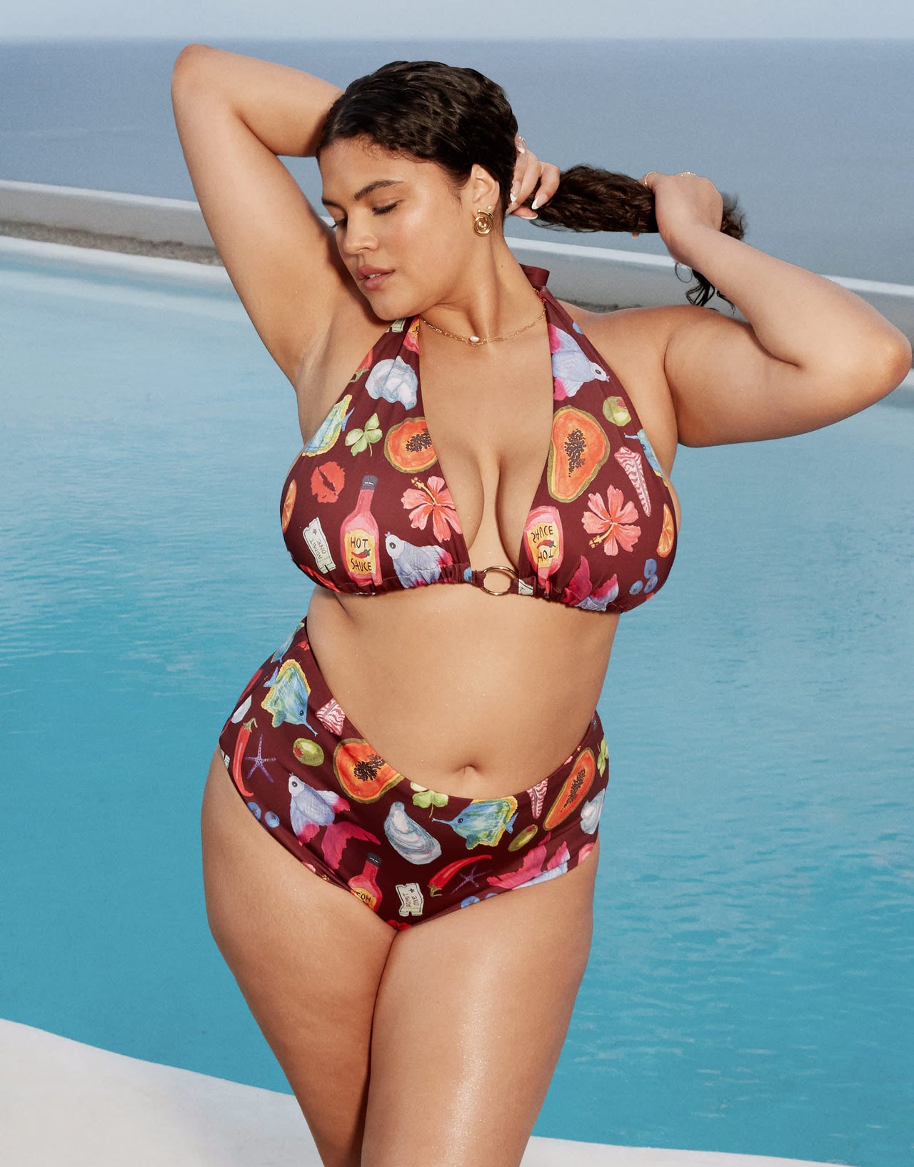 ASOS DESIGN Curve Celeste high leg high wais bikini bottom in vacation print