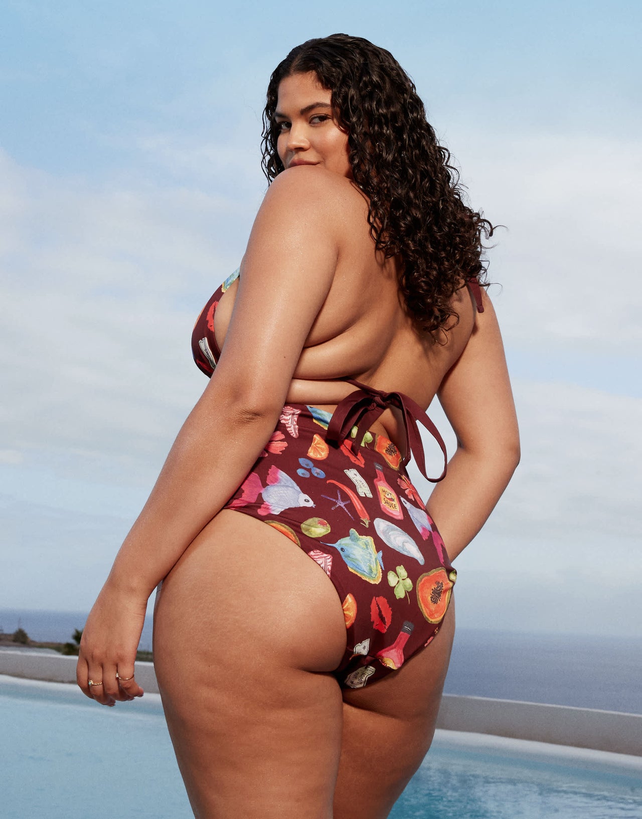 ASOS DESIGN Curve Celeste high leg high wais bikini bottom in vacation print