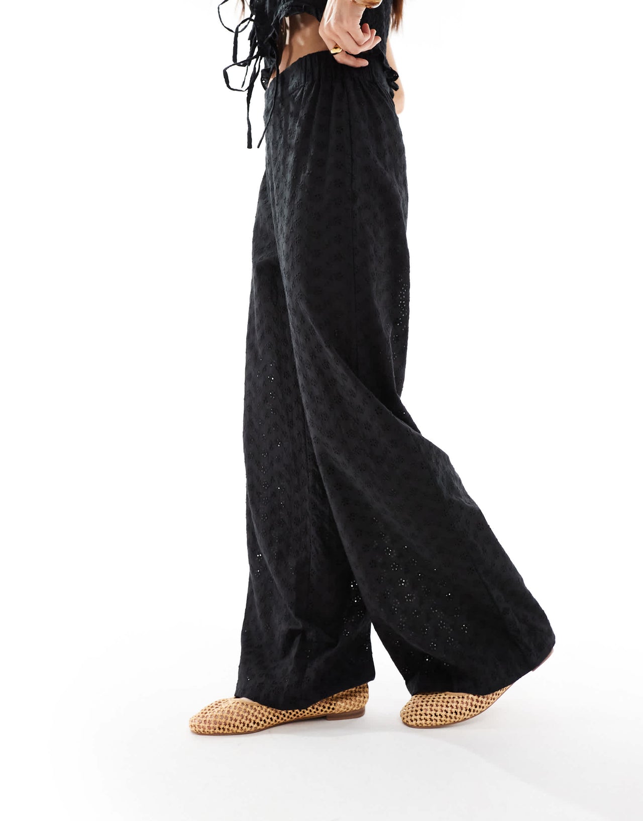 Esmee Exclusive broderie beach trousers in black