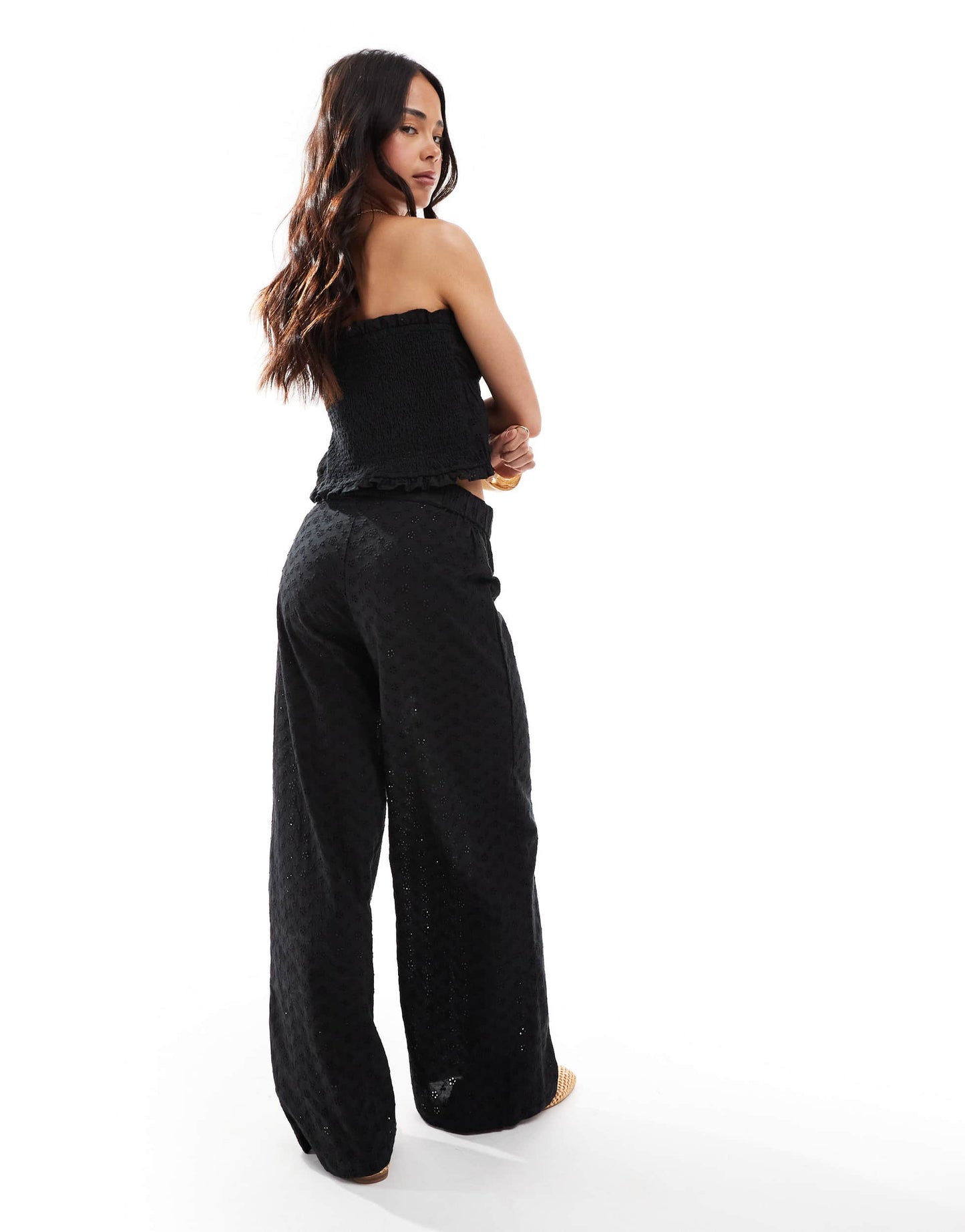 Esmee Exclusive broderie beach trousers in black