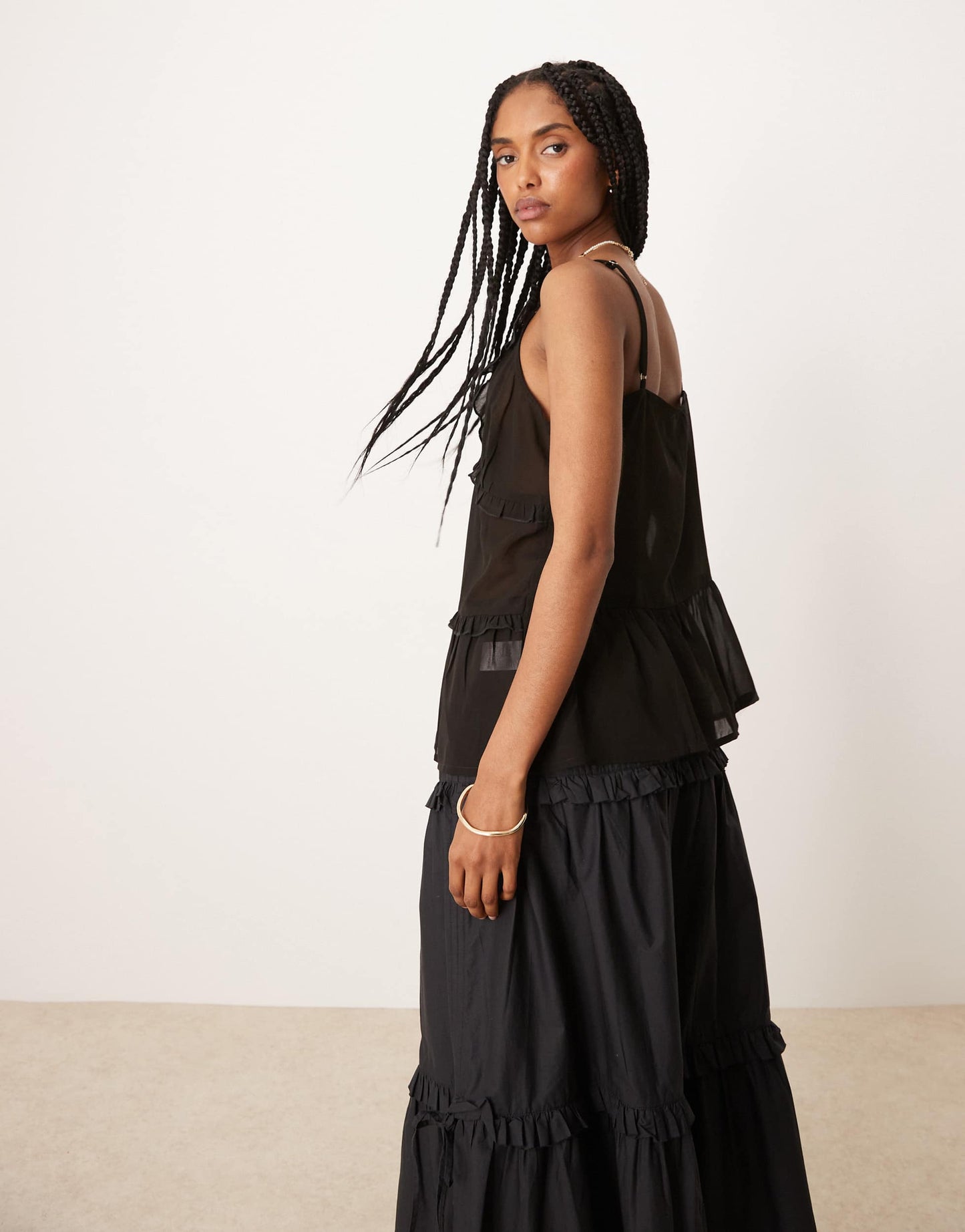 Esmee Exclusive tie front mesh beach top in black