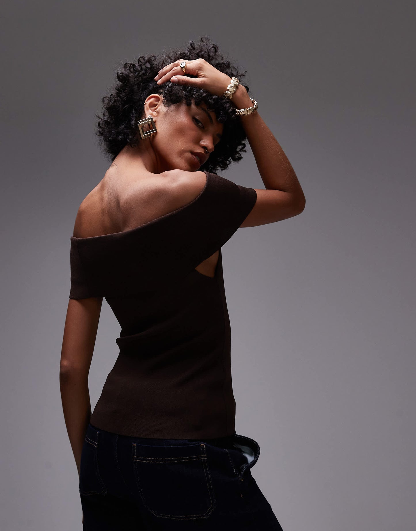 Mango compact knit bardot top in black