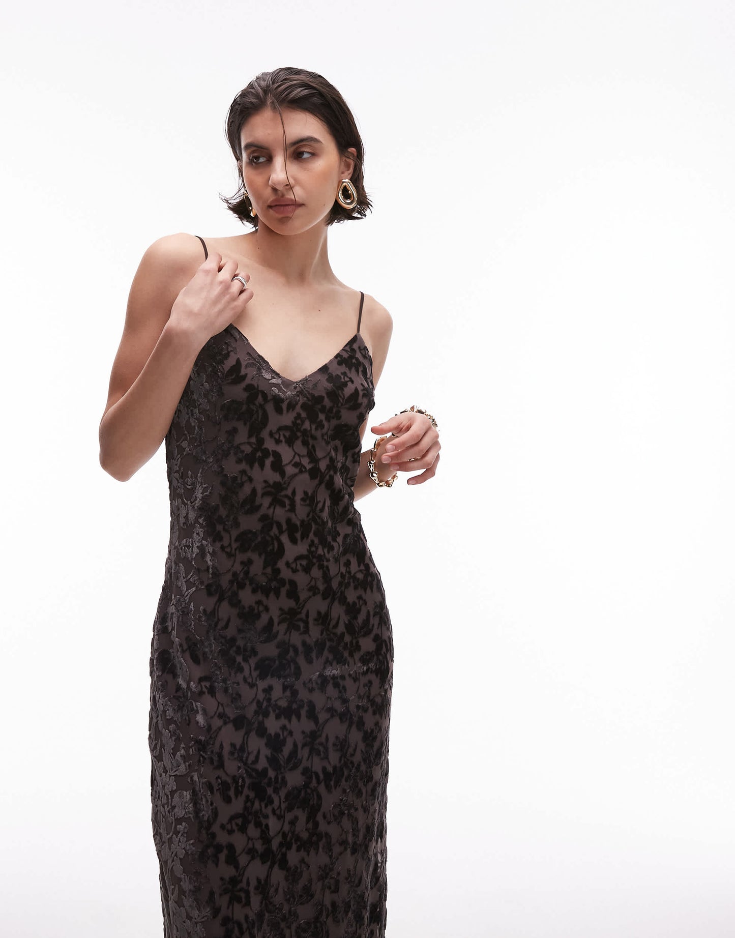 Mango devore slip maxi dress in brown
