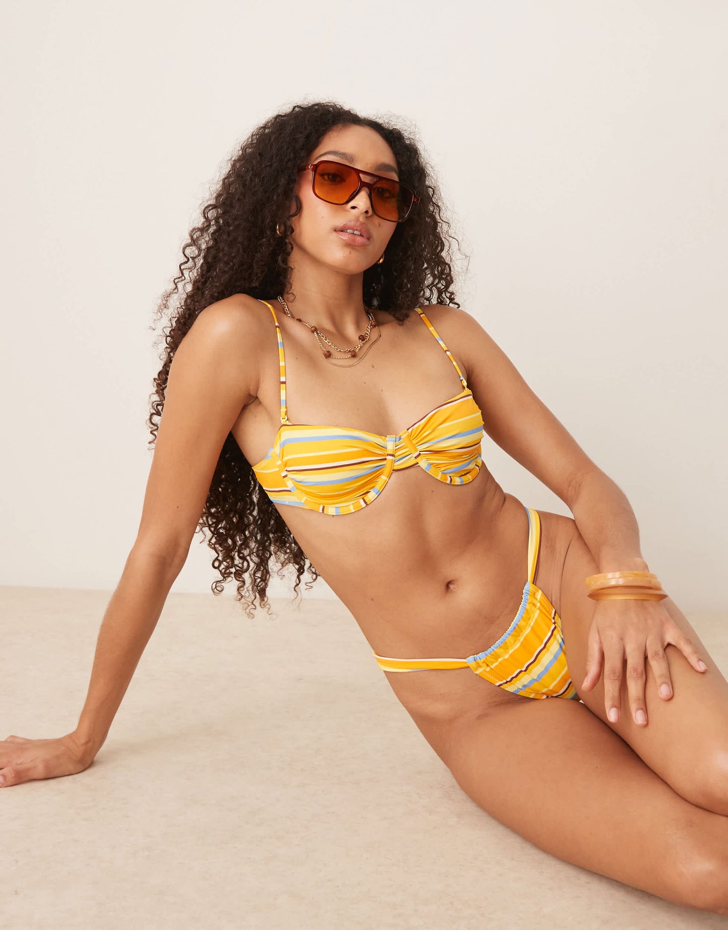 Mango structured bikini top in yellow stripe