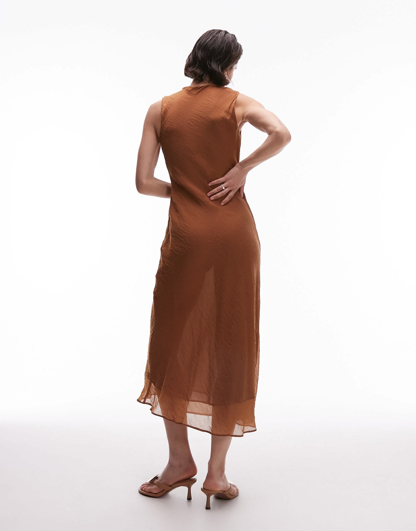 Mango cowl neck satin midi dress in brown