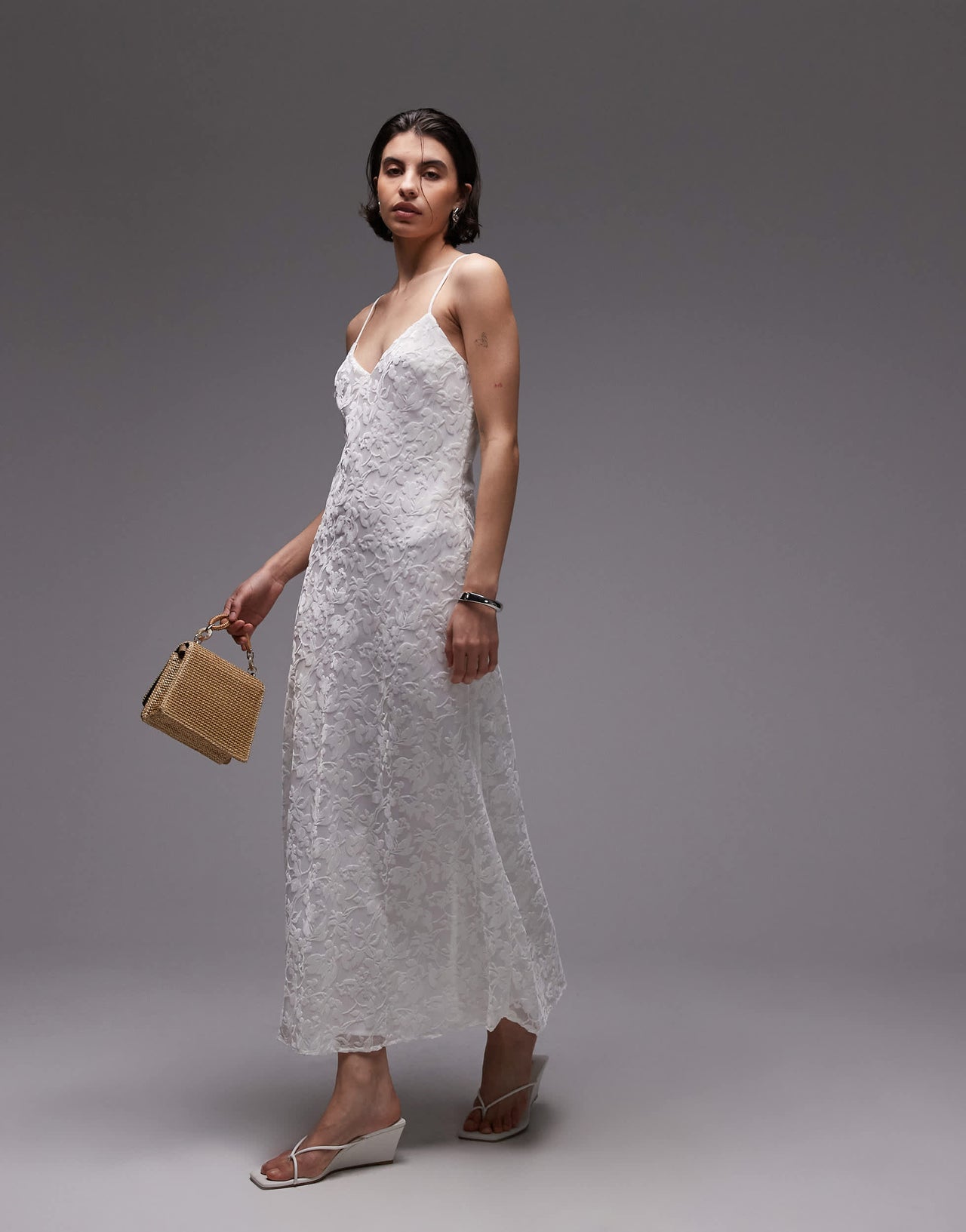 Mango devore slip maxi dress in ivory