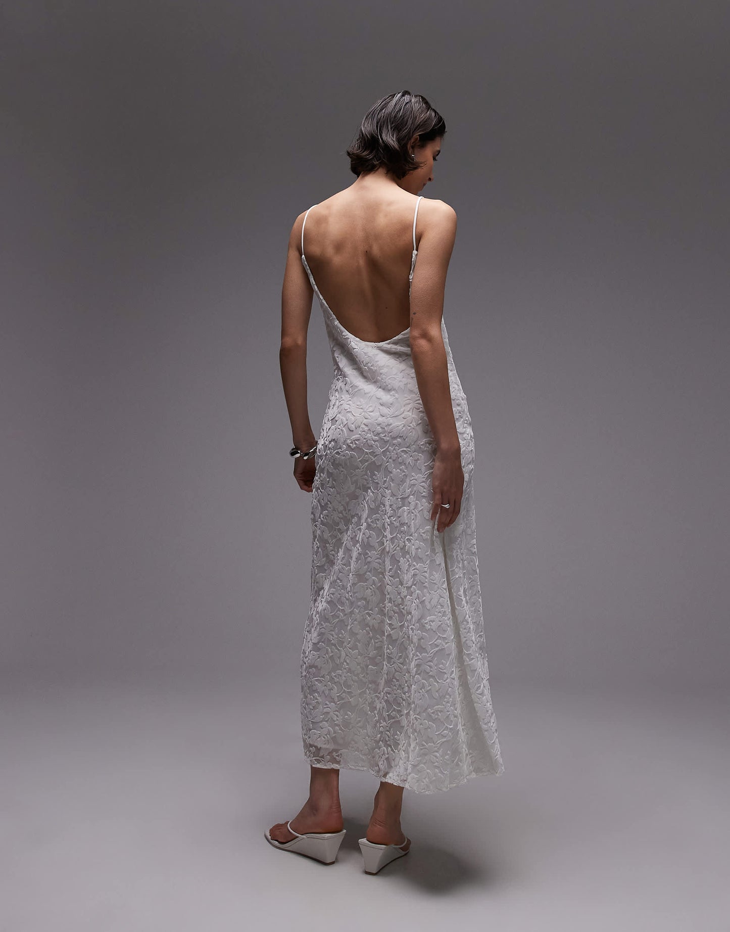 Mango devore slip maxi dress in ivory