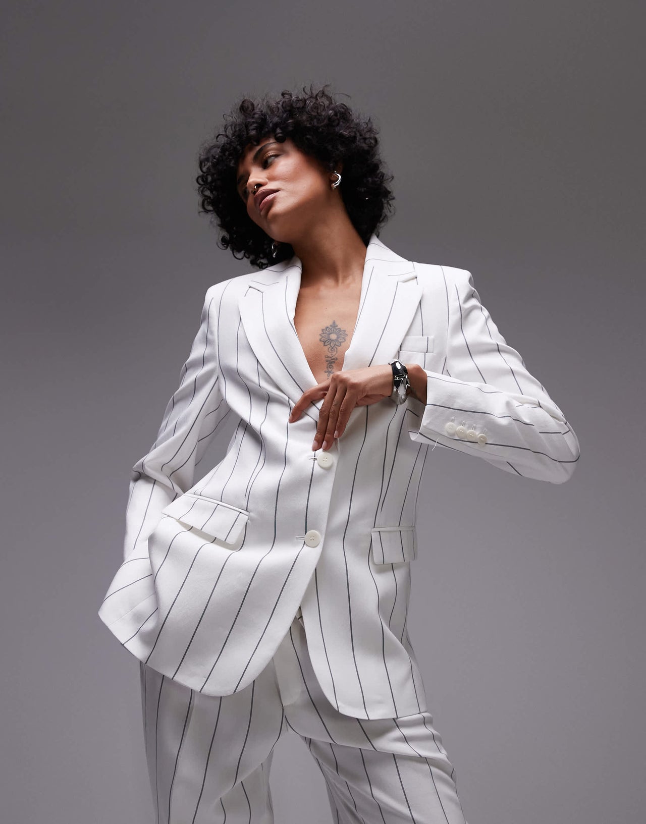Mango tailored pinstripe blazer co-ord in white