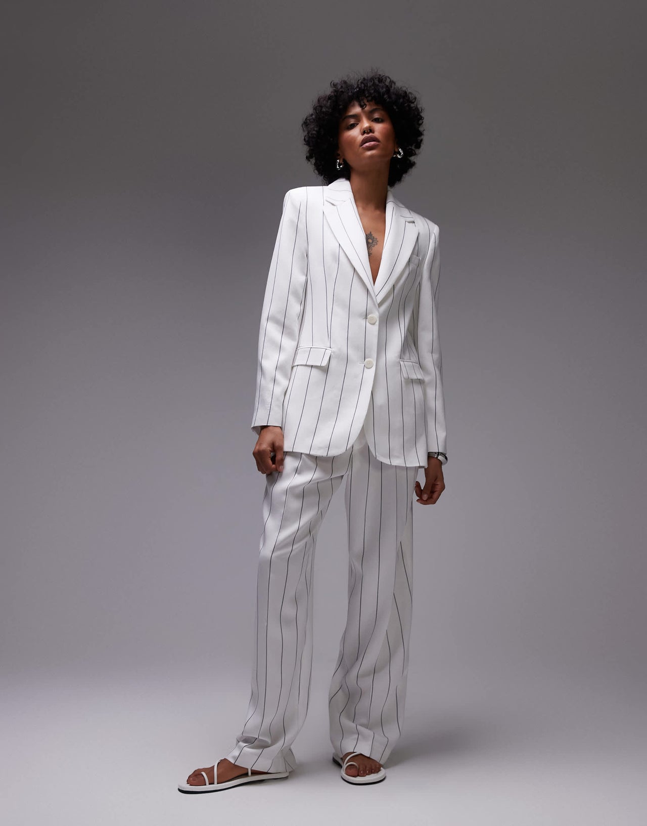 Mango tailored pinstripe blazer co-ord in white