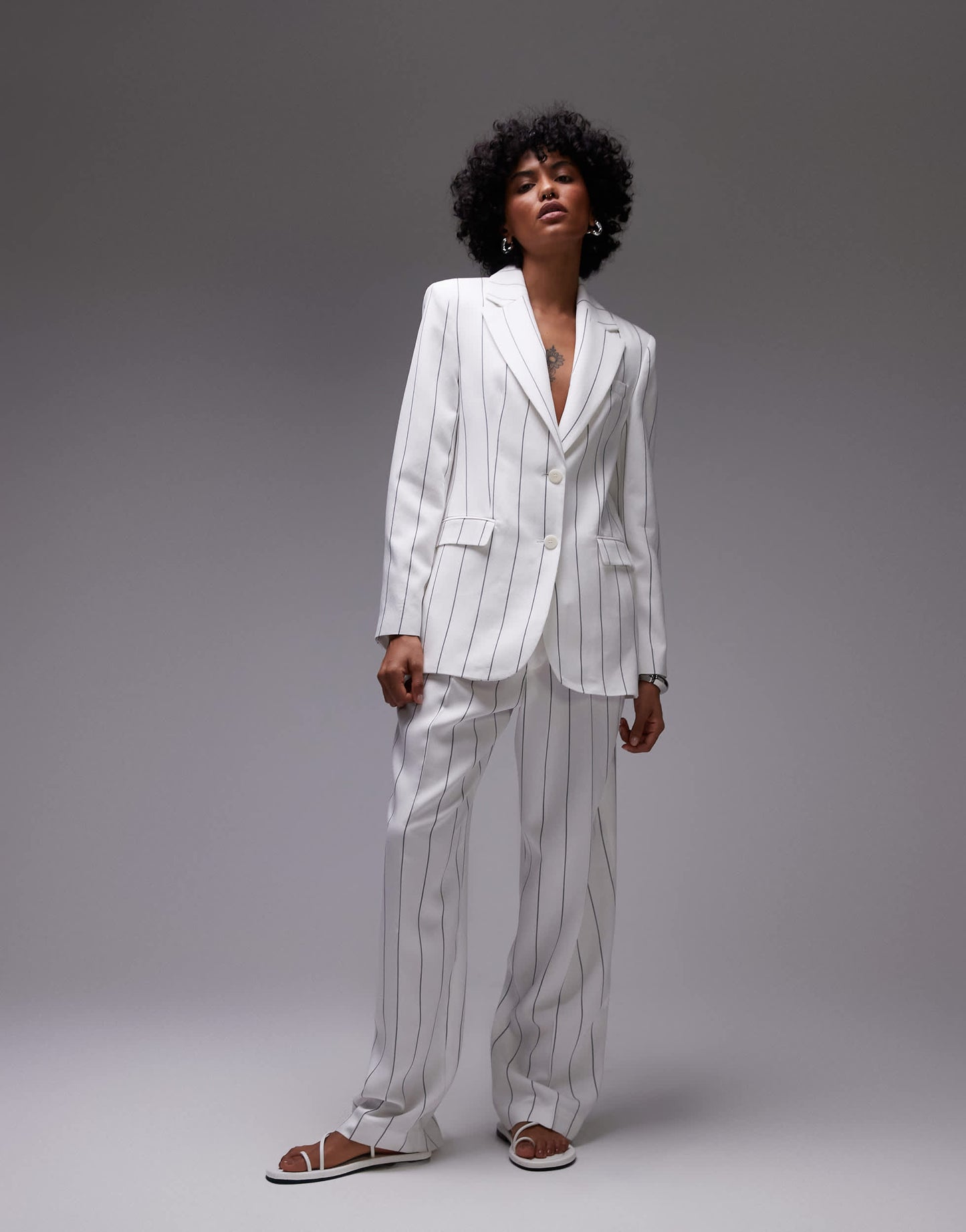 Mango tailored pinstripe blazer co-ord in white