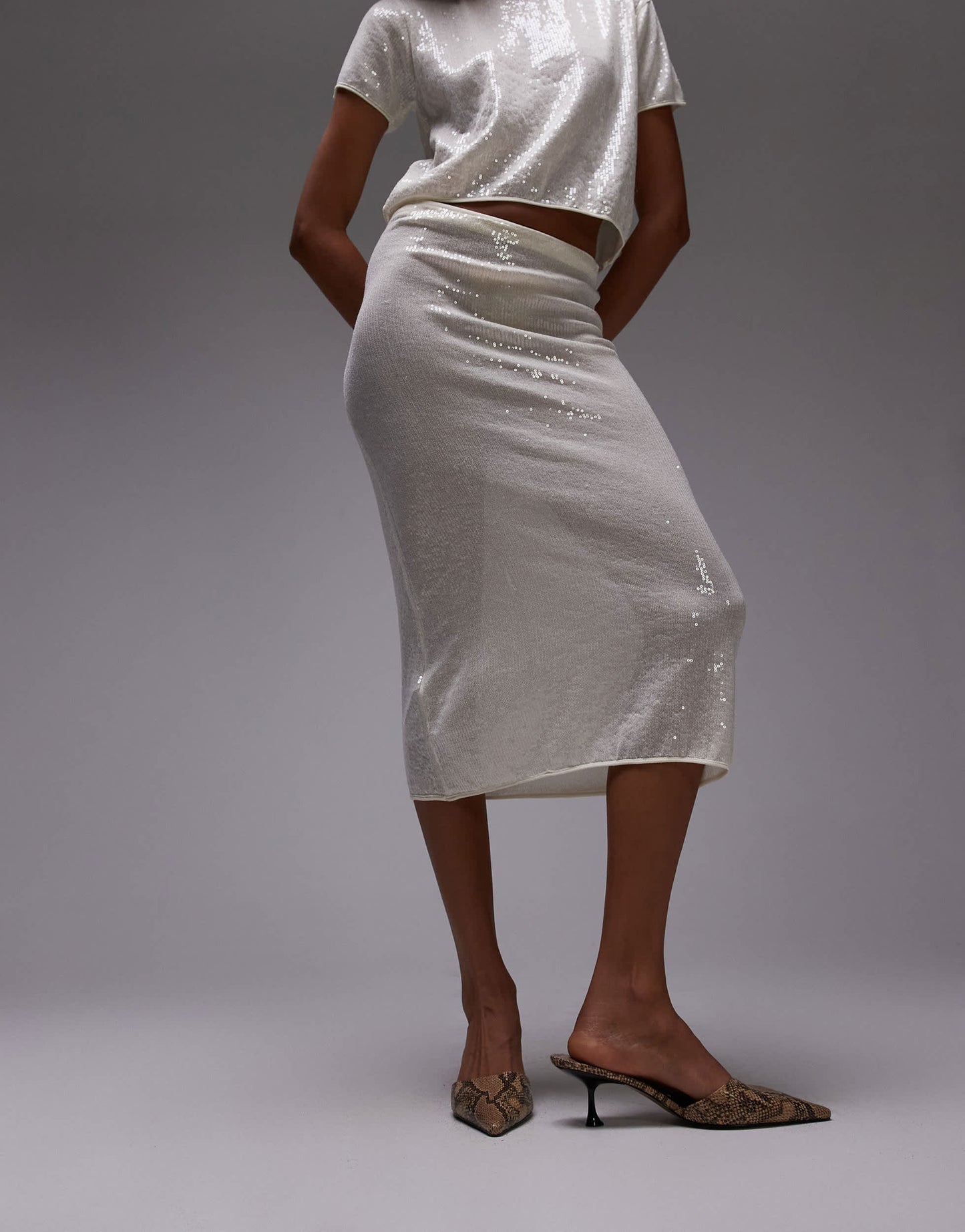 Mango capsule embellished midi skirt co-ord in oyster