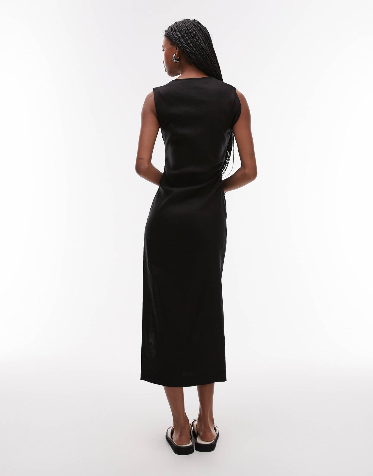 Mango cut out shoulder midi dress in black