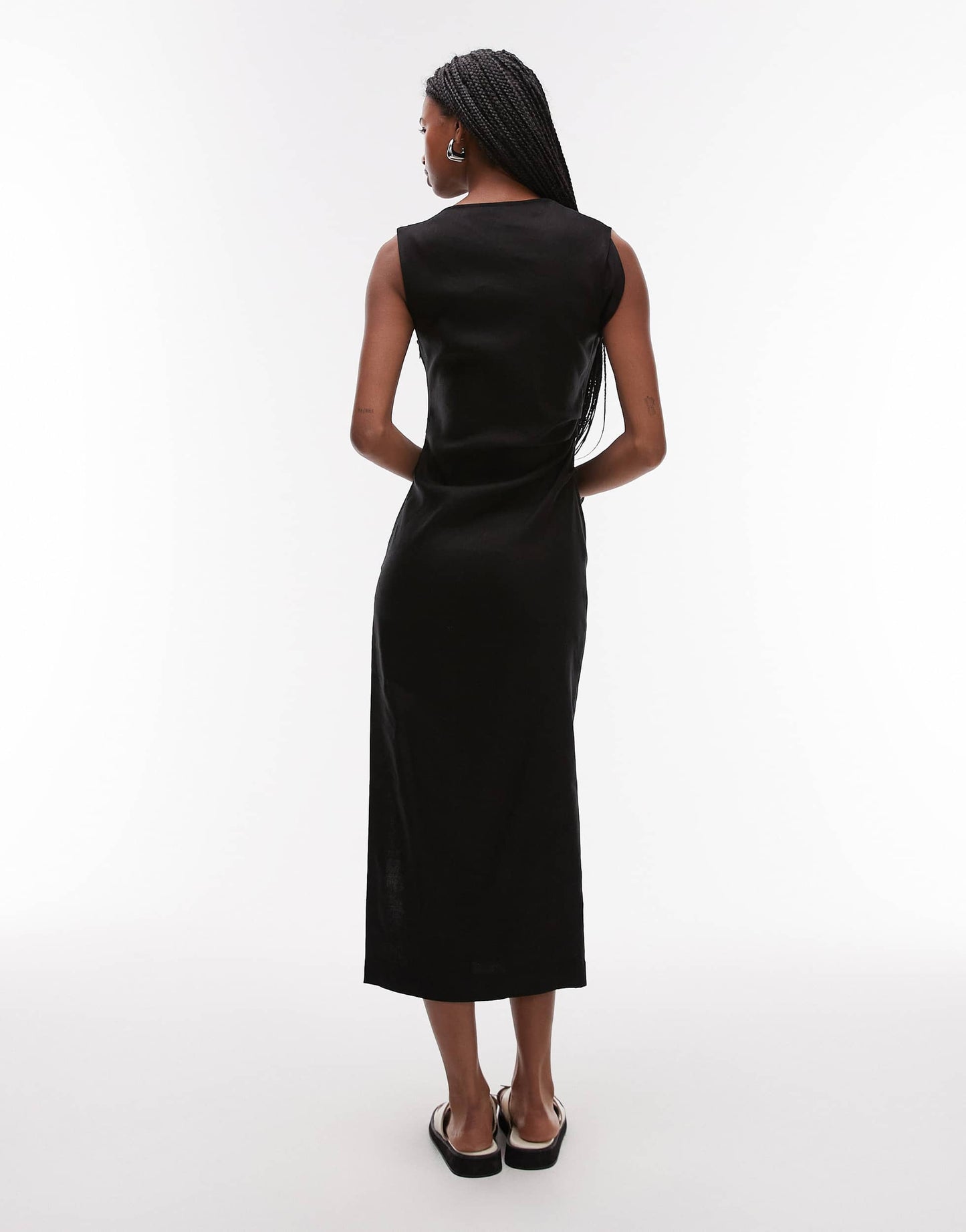 Mango cut out shoulder midi dress in black