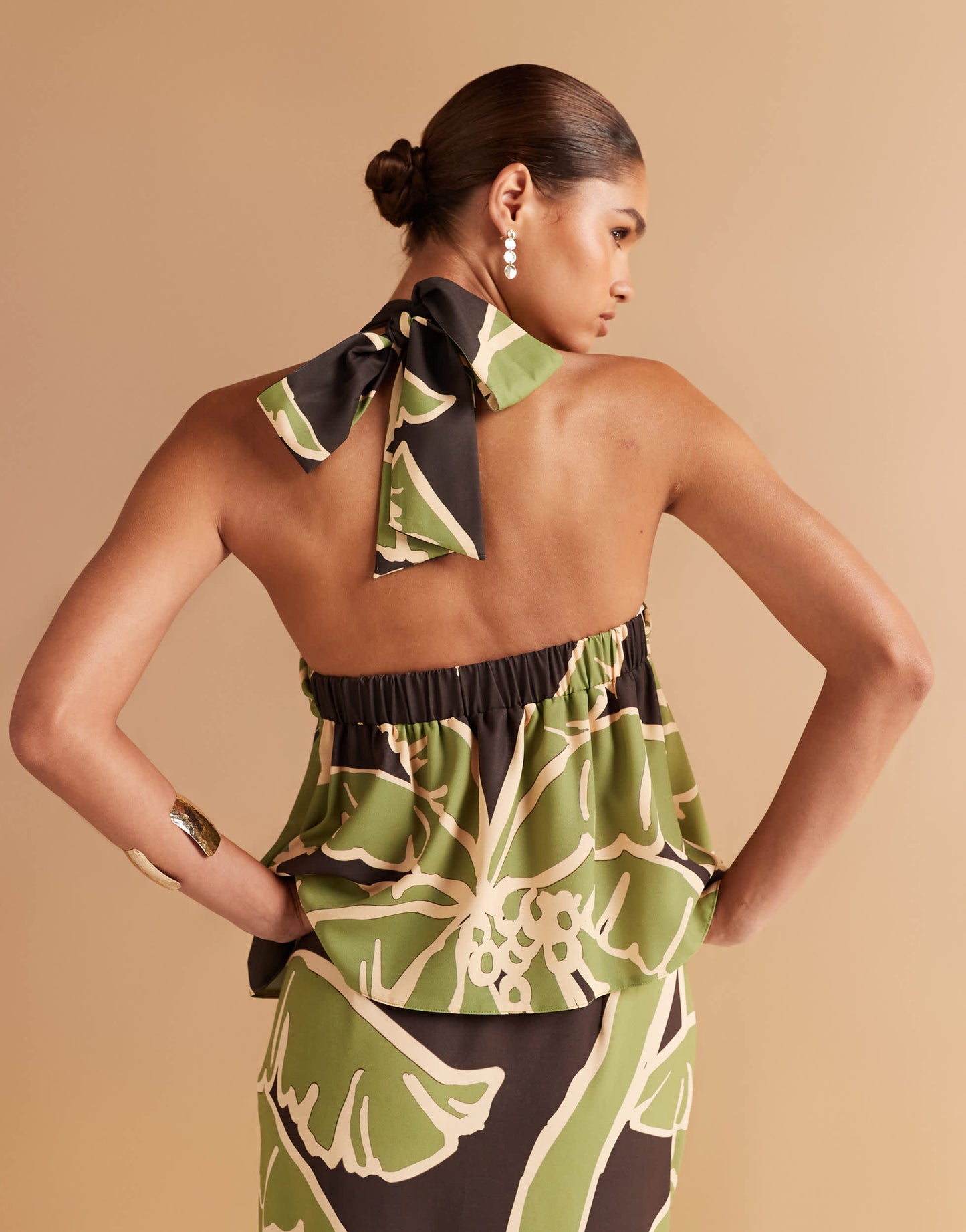 ASOS DESIGN halterneck co-ord top in palm print