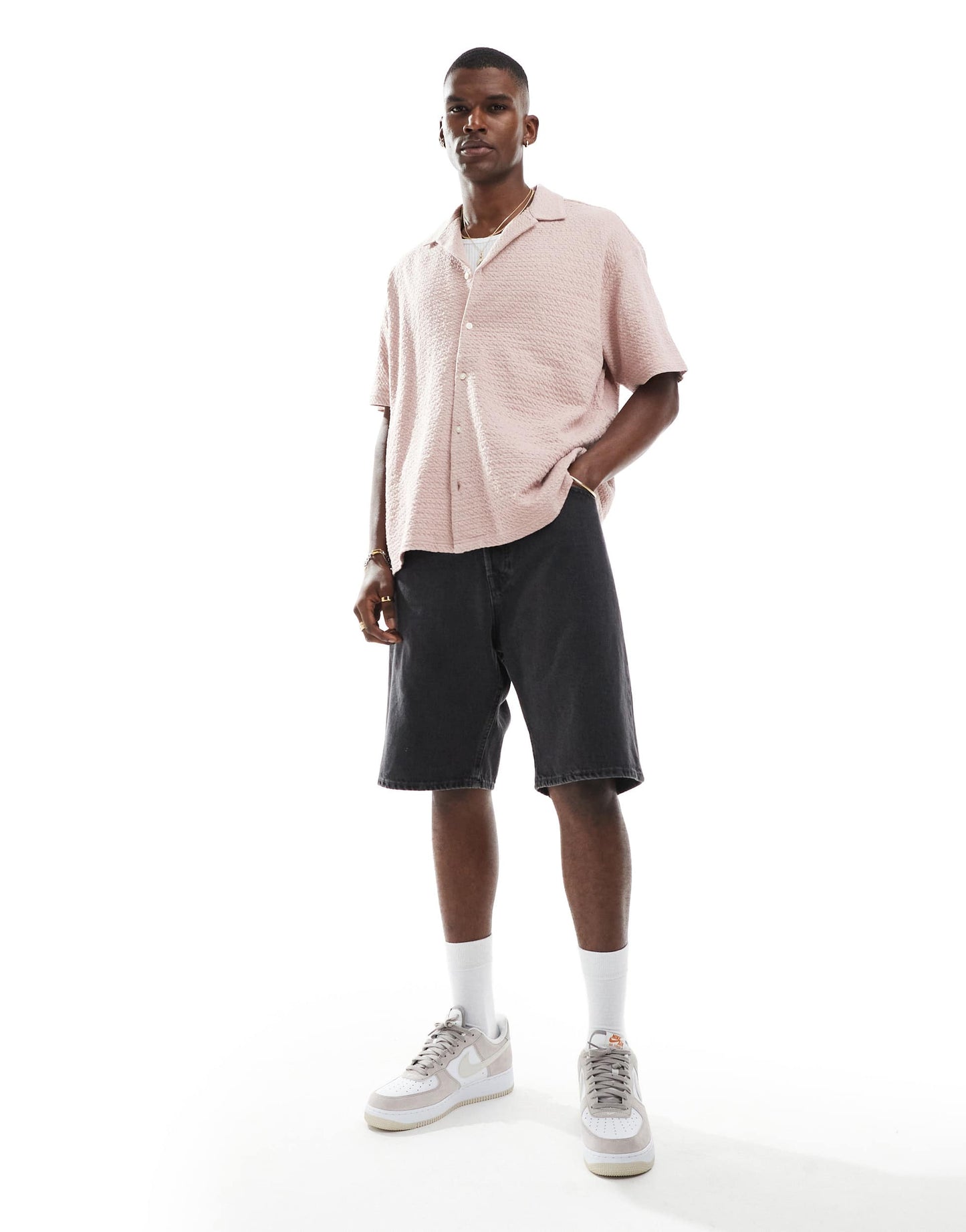 Jack & Jones jacquard short sleeve shirt in pink
