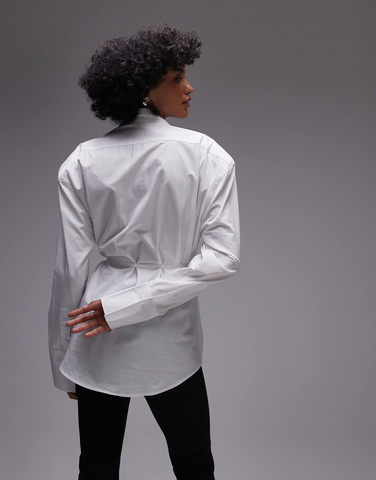 ASOS DESIGN cinch waist shirt with shoulder pads in white