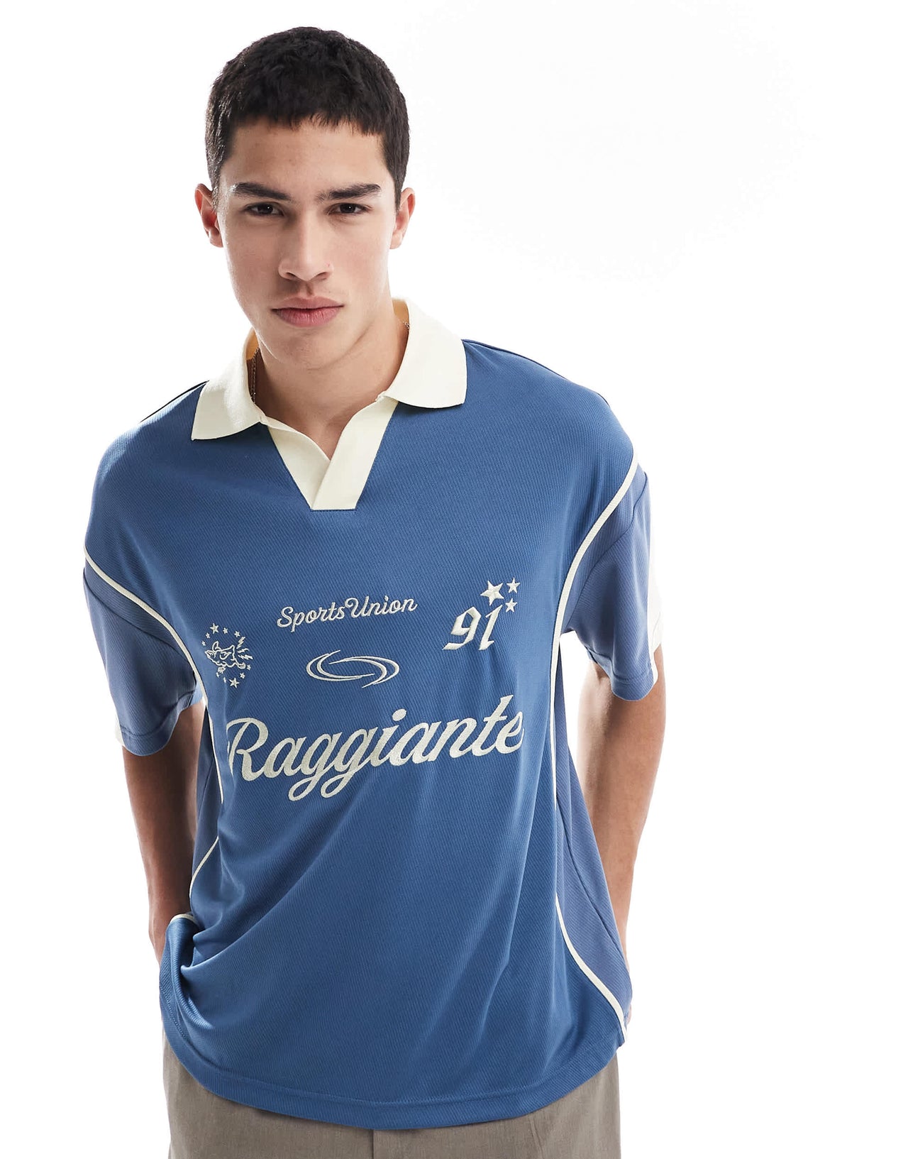 Pull&Bear retro regatta sport polo in blue