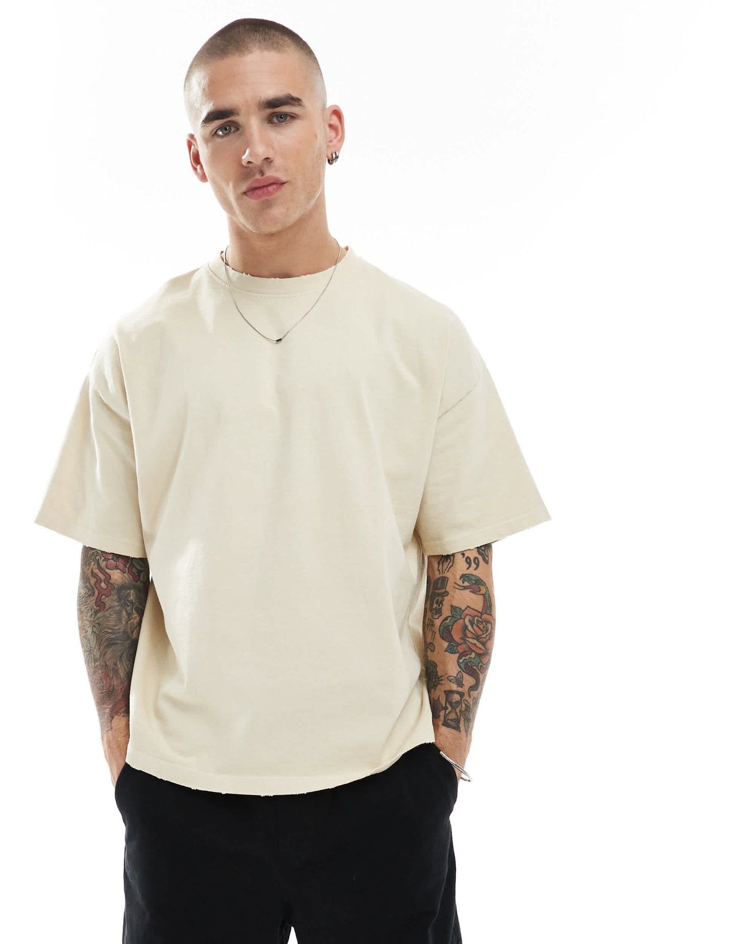 Pull&Bear destroyed boxy t-shirt in sand