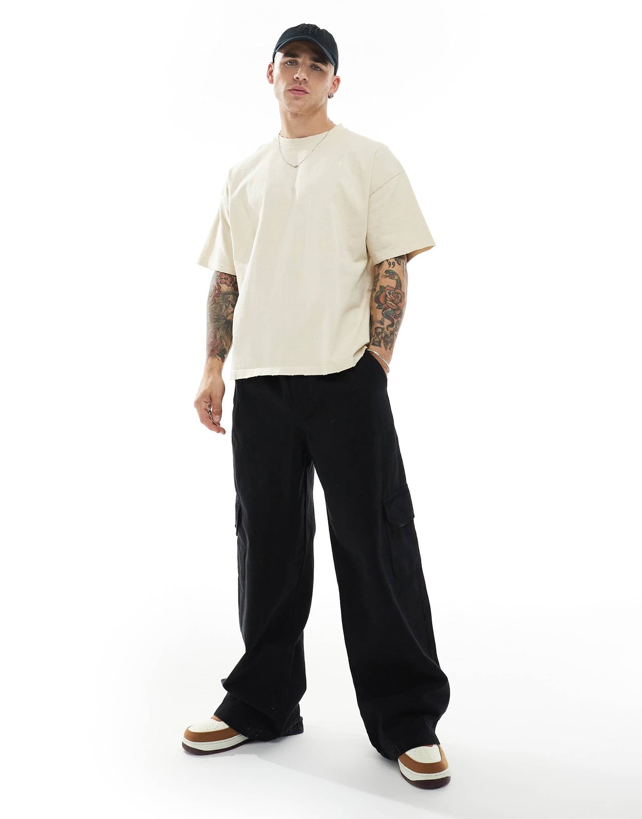 Pull&Bear destroyed boxy t-shirt in sand
