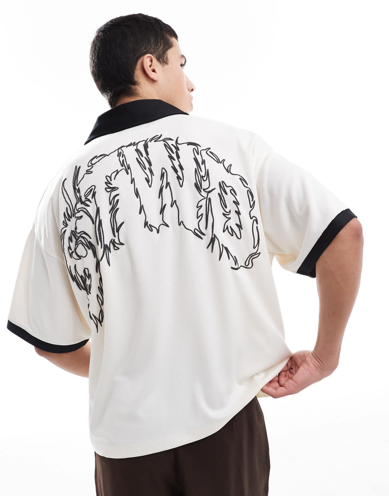 Pull&Bear STWD graphic football polo in white