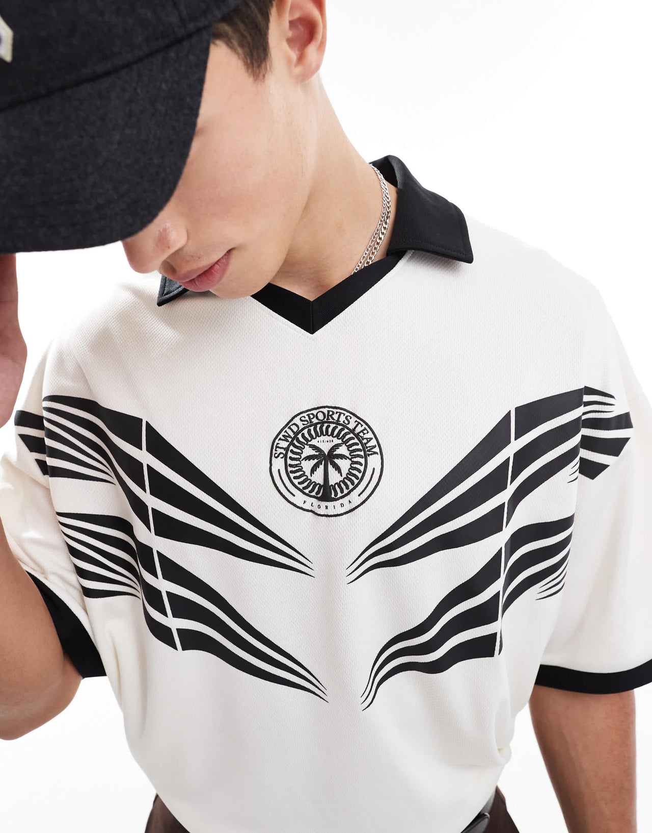 Pull&Bear STWD graphic football polo in white