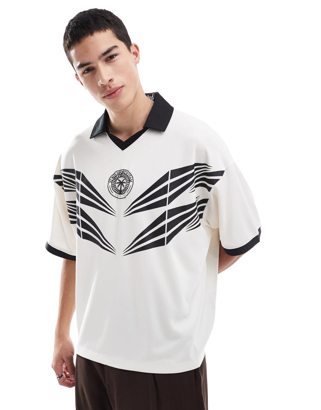 Pull&Bear STWD graphic football polo in white