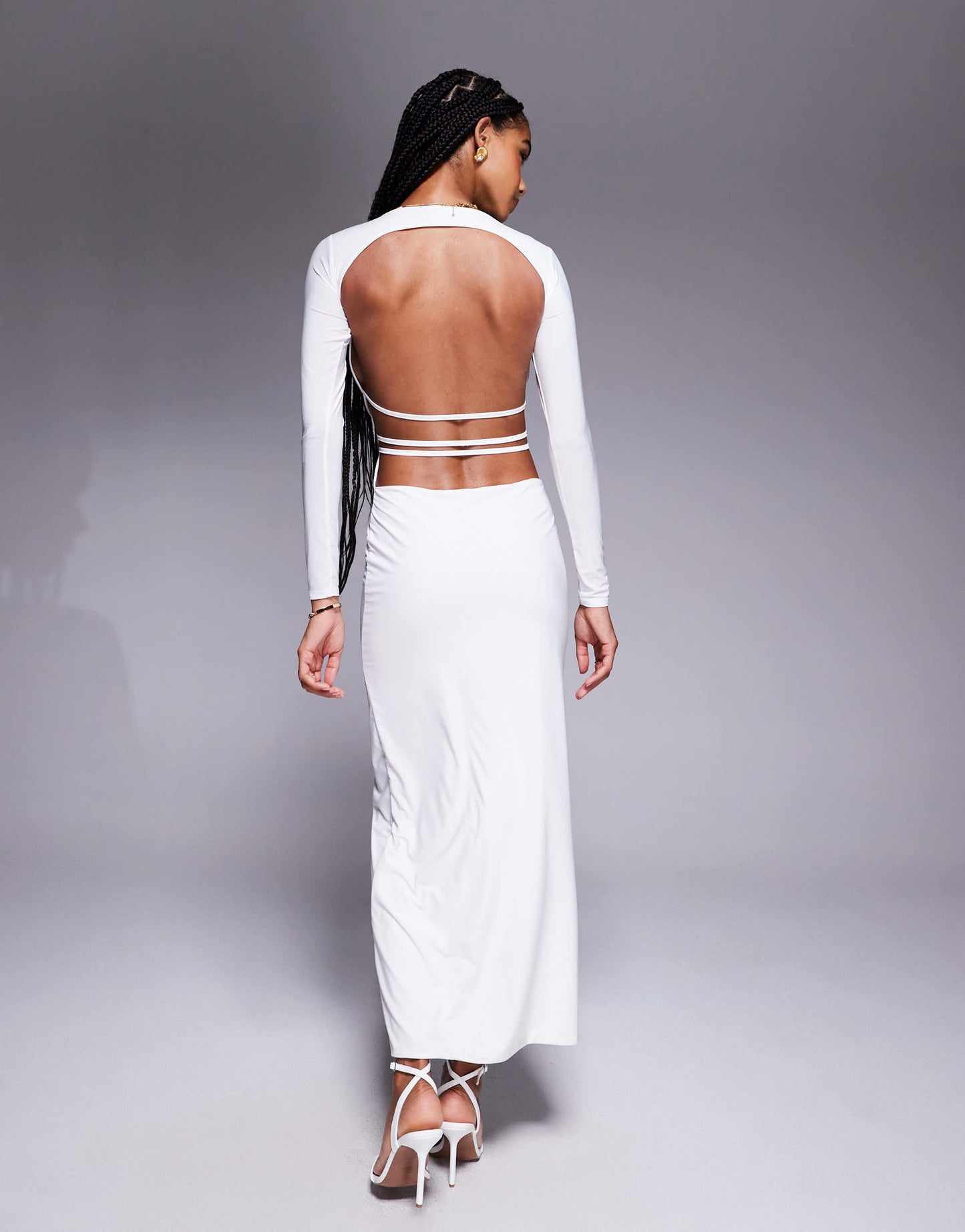 Missyempire double sculpted slinky open back bodycon maxi dress in white